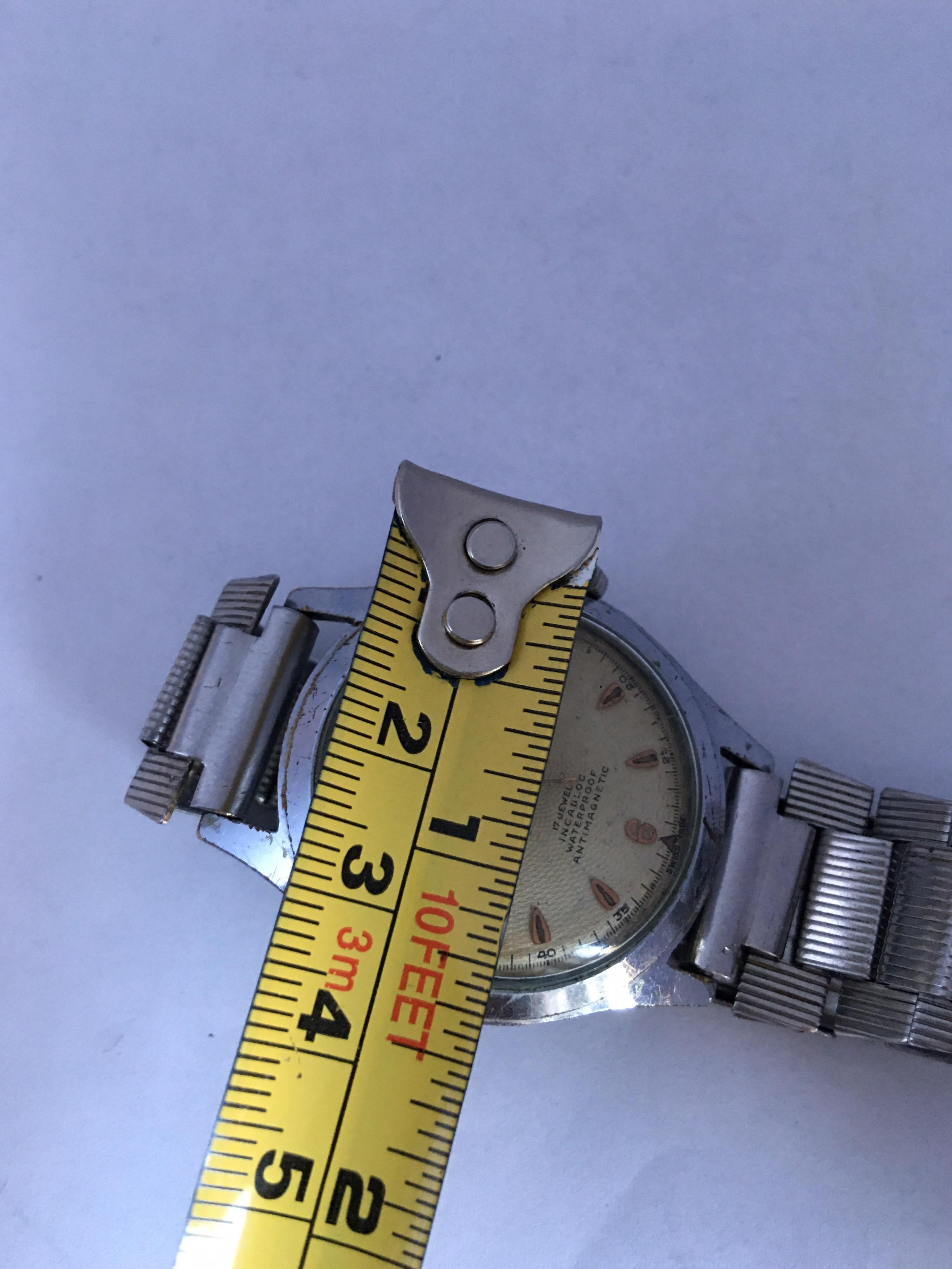 1950s Vintage Stainless Steel DELBANA Mechanical Watch For Sale 3