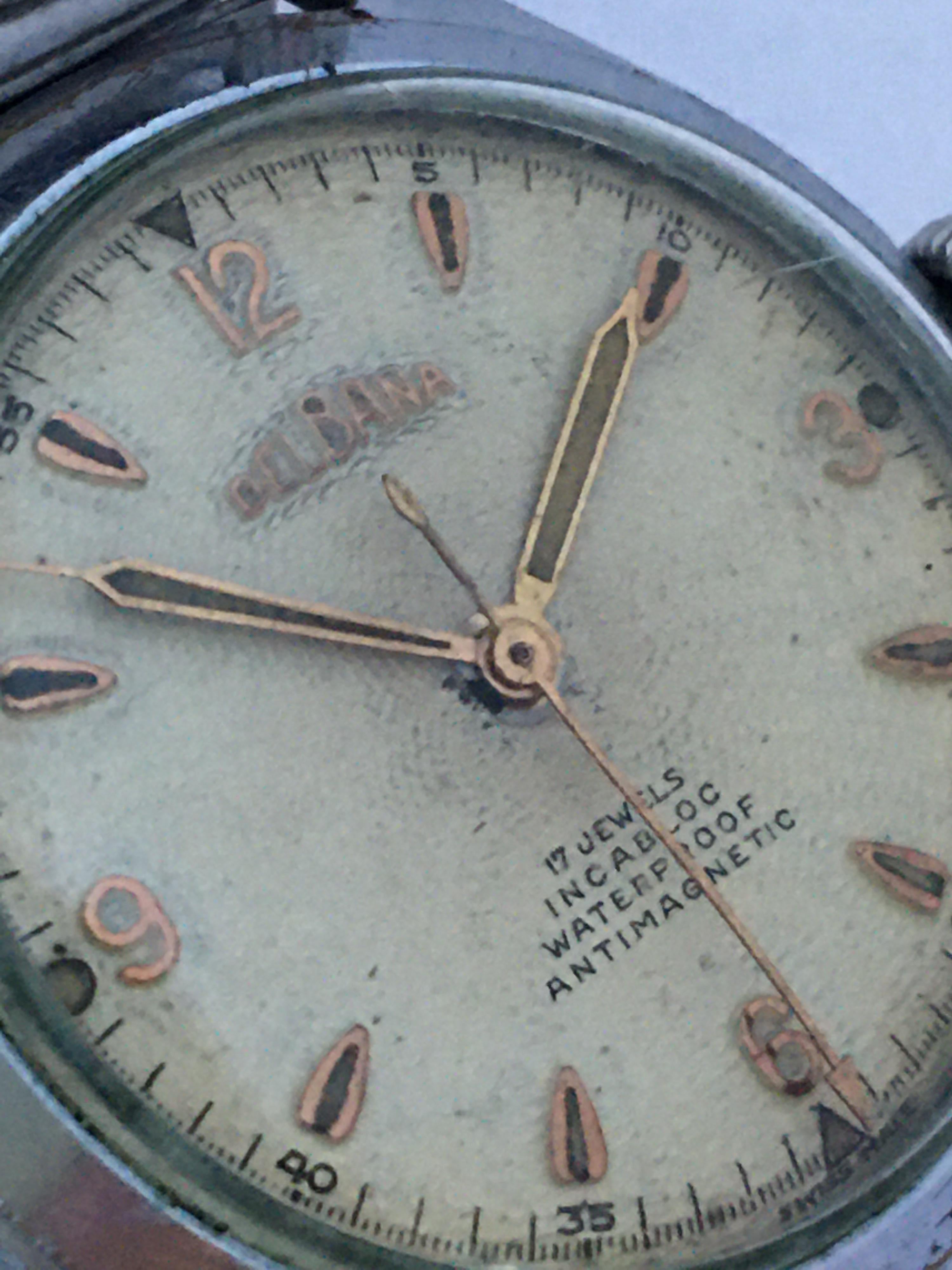 1950s Vintage Stainless Steel DELBANA Mechanical Watch For Sale 1