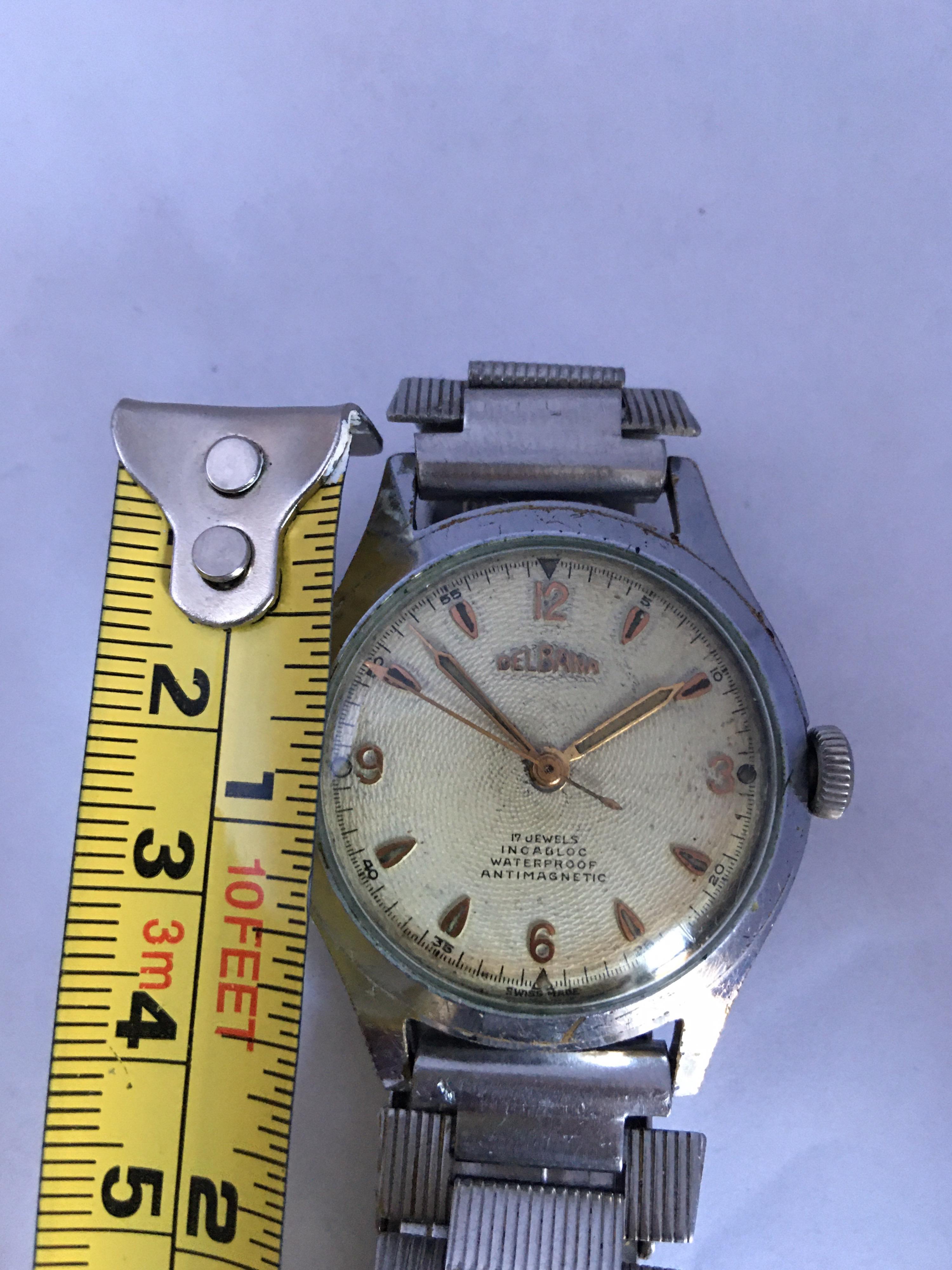 1950s Vintage Stainless Steel DELBANA Mechanical Watch For Sale 2