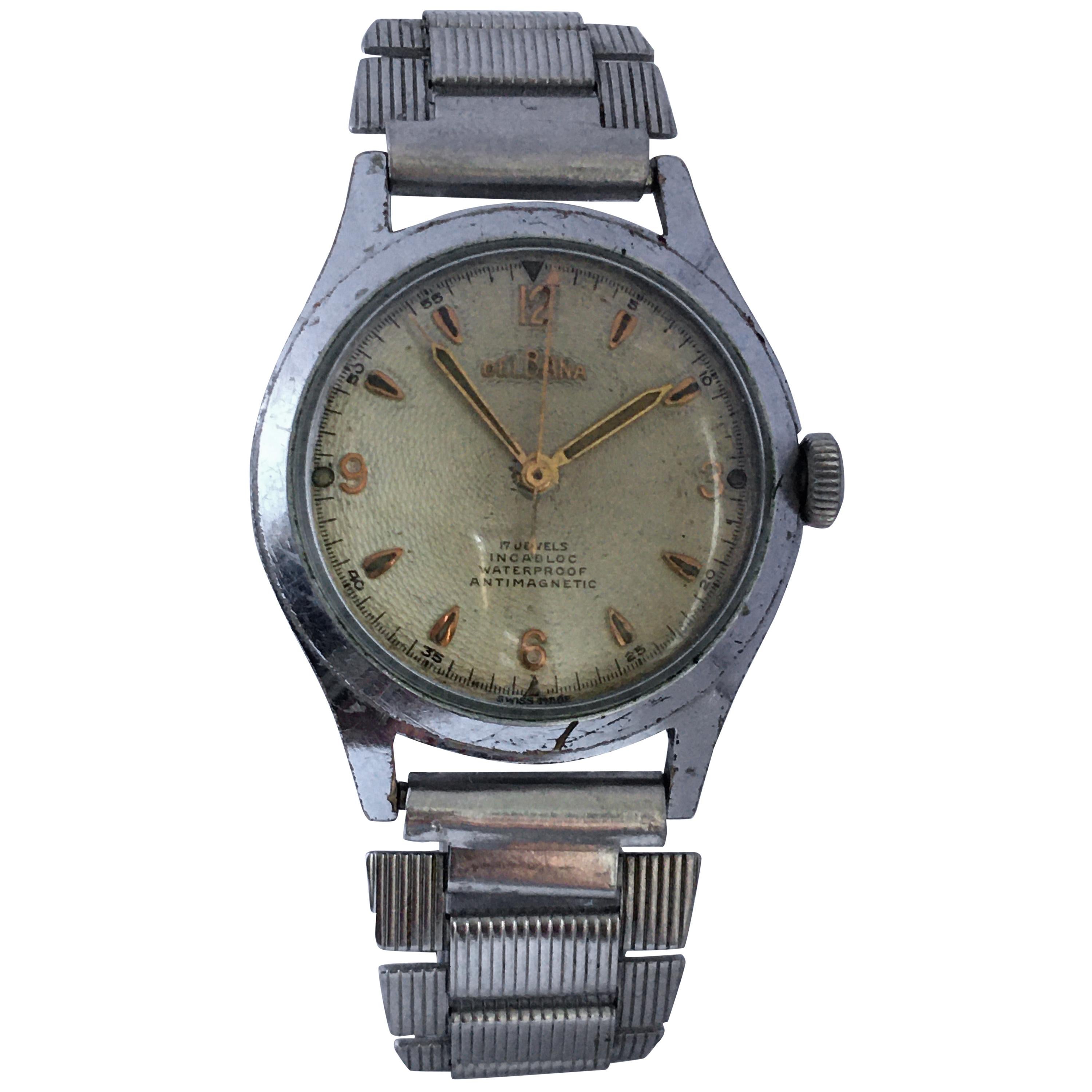 1950s Vintage Stainless Steel DELBANA Mechanical Watch For Sale
