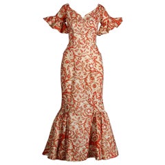 1950s Vintage Surf and Shore Hawaiian Silk Screen Print Dress with Bell Sleeves