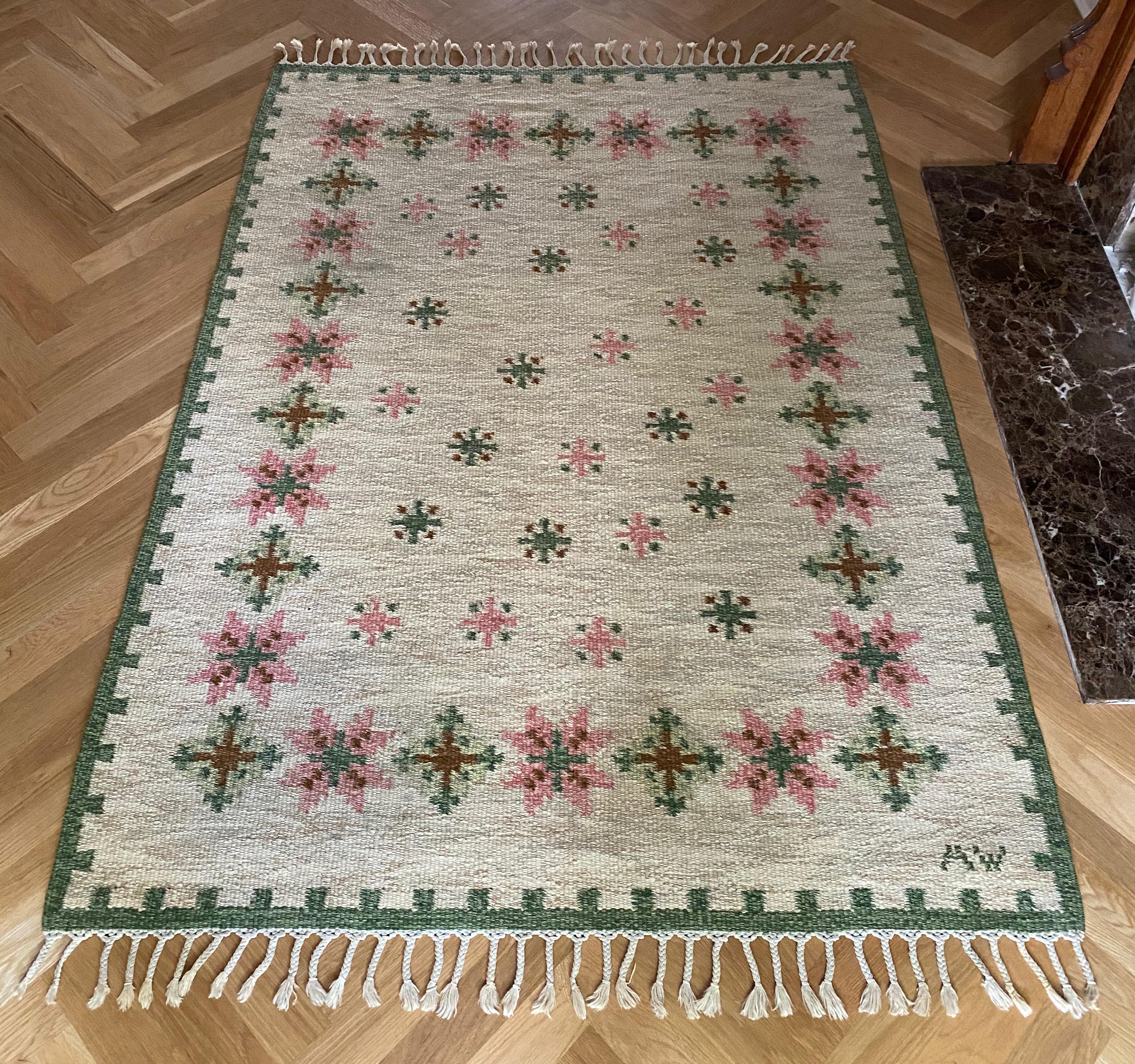 Hand-Woven 1950s Vintage Swedish Kilim by Alice Wallebäck