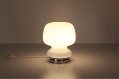 Vintage Table Lamp with white Opaline Glass and Chromed Base, Italy 1950s