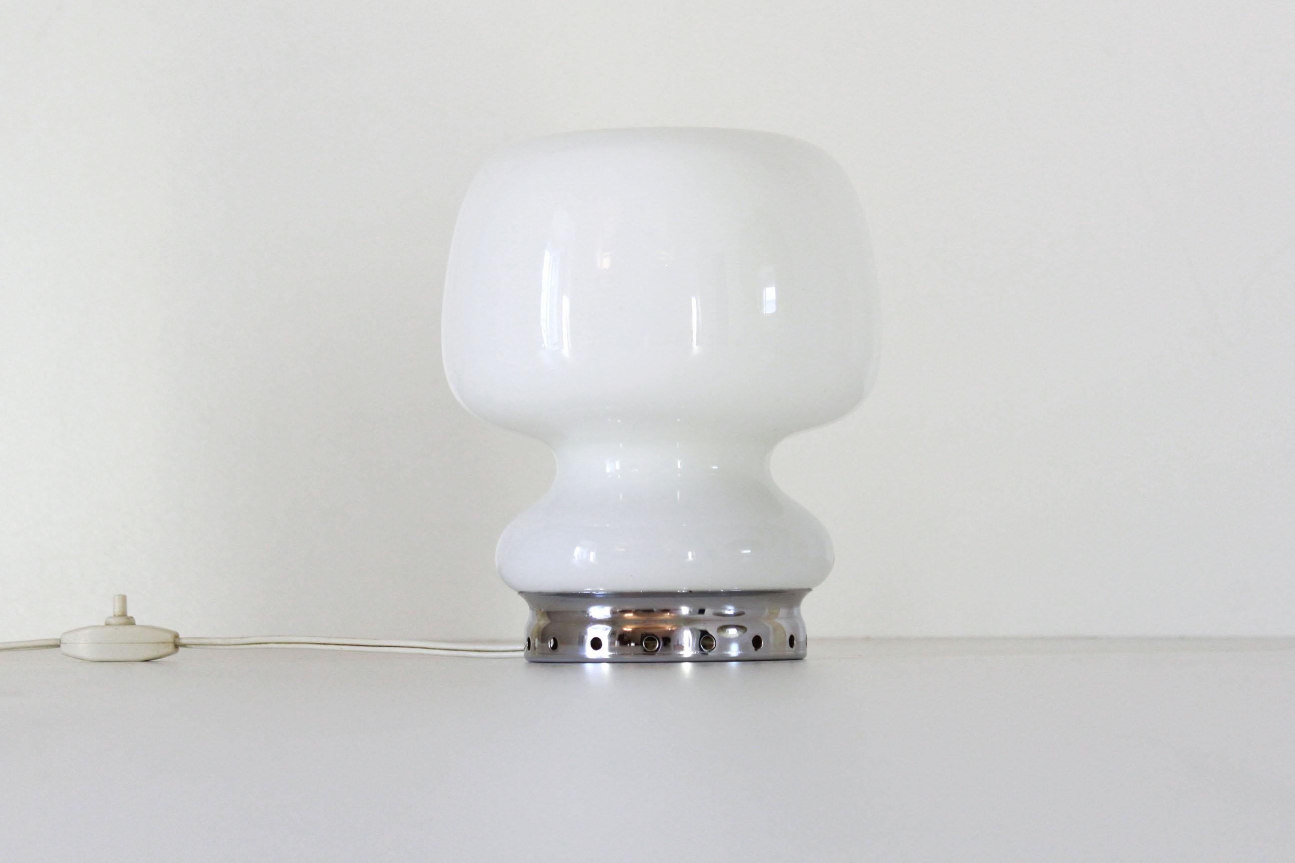 Vintage Table Lamp with white Opaline Glass and Chromed Base, Italy 1950s 2
