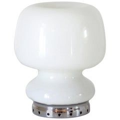1950s Italian Vintage white Table Lamp with Opaline Glass and Chromed Base