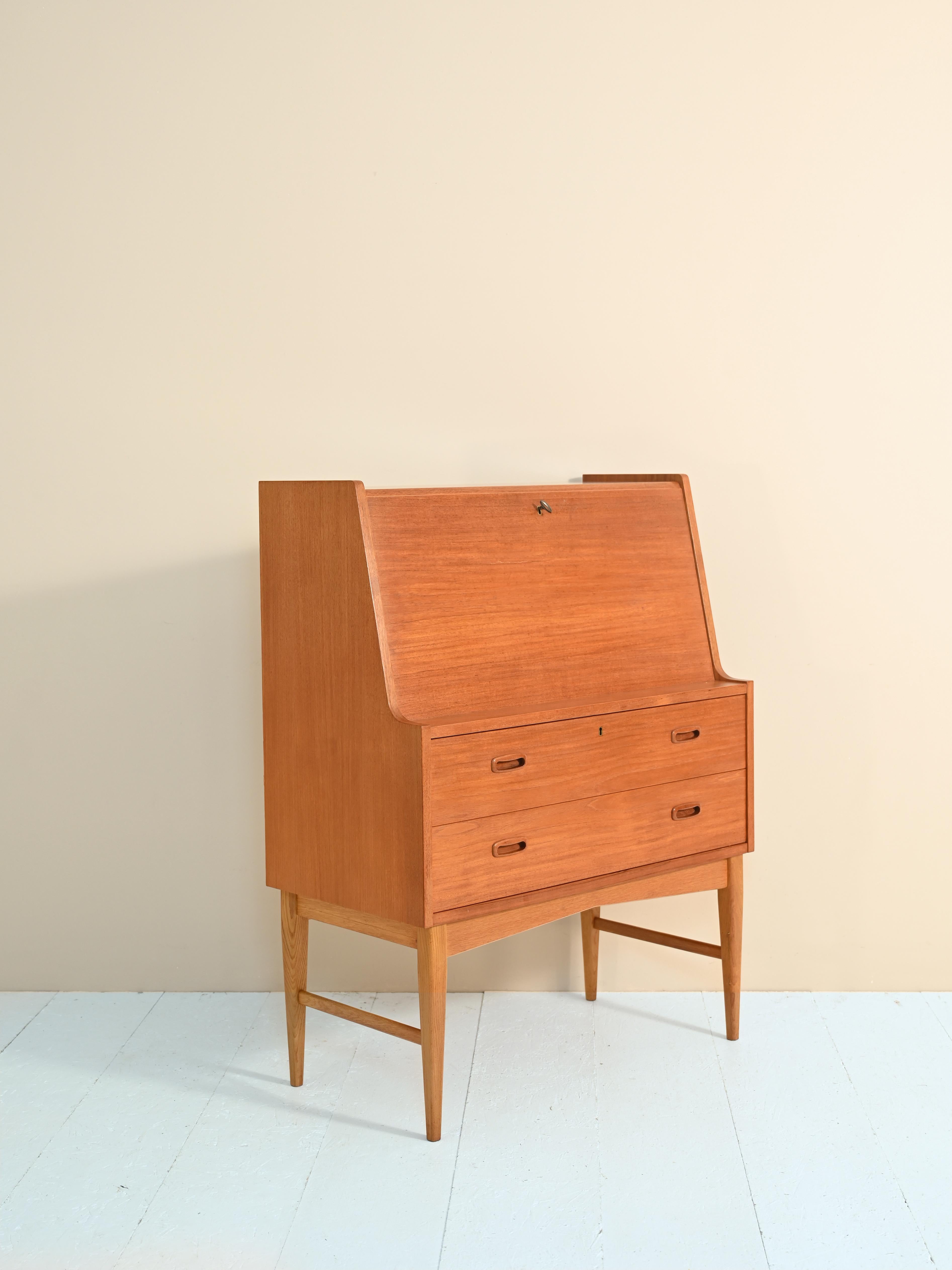 Mid-20th Century 1950s, Vintage Teak Writing Desk Secretaire