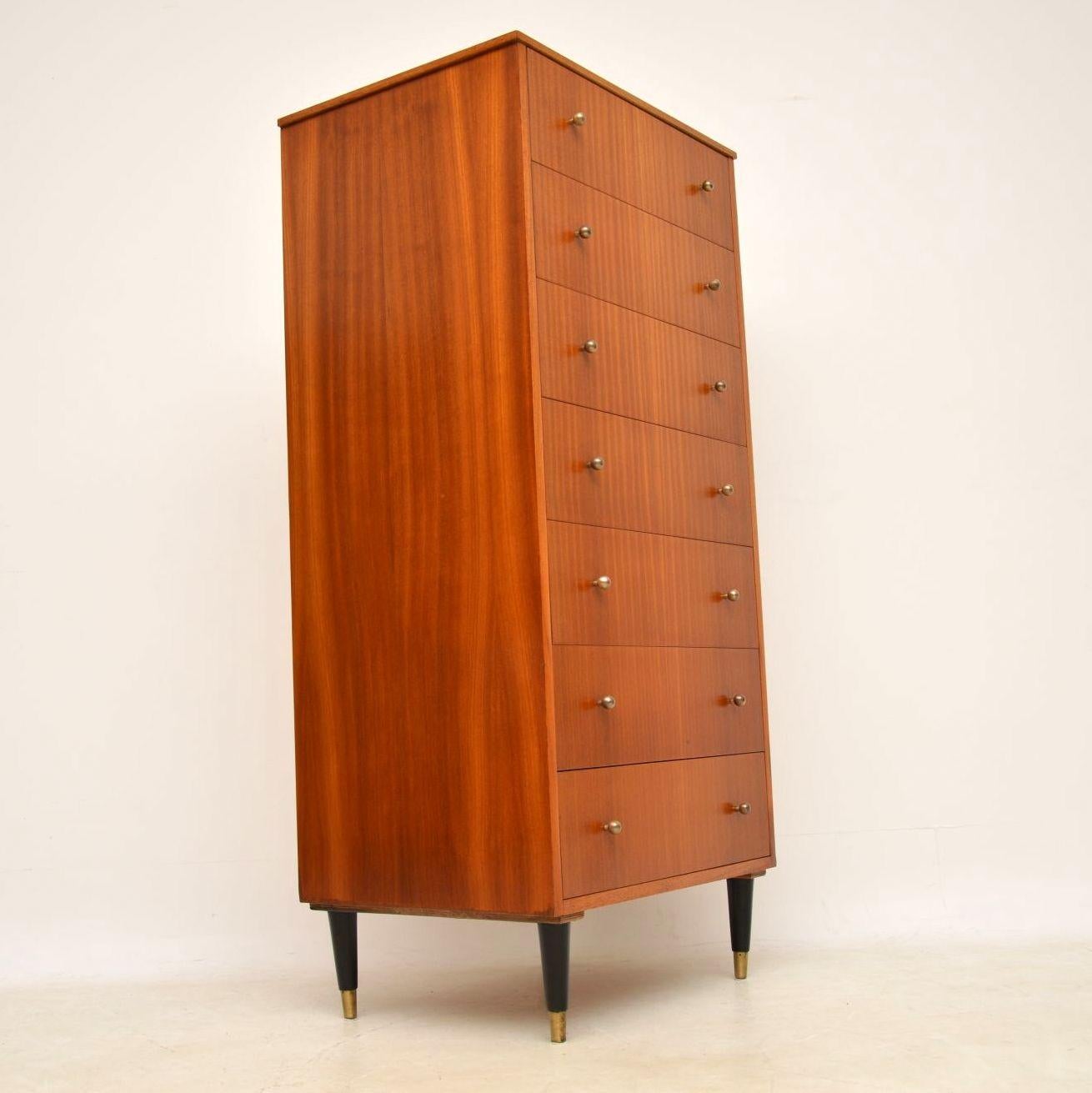Mid-Century Modern 1950s Vintage Tola and Brass Tallboy Chest of Drawers