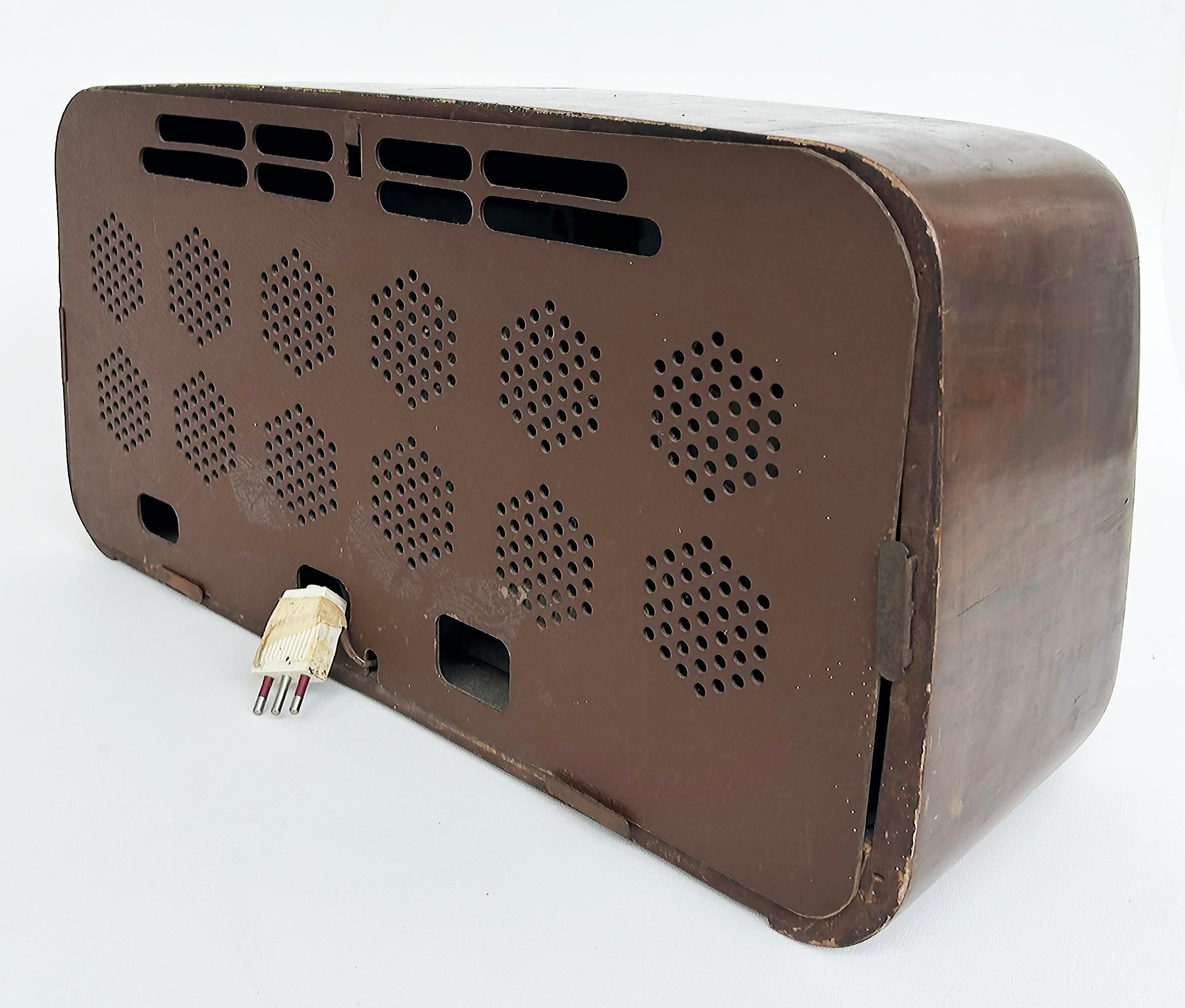 Metallo Radio Torino Model SV85 d'epoca degli anni '50 in legno, metallo e vetro