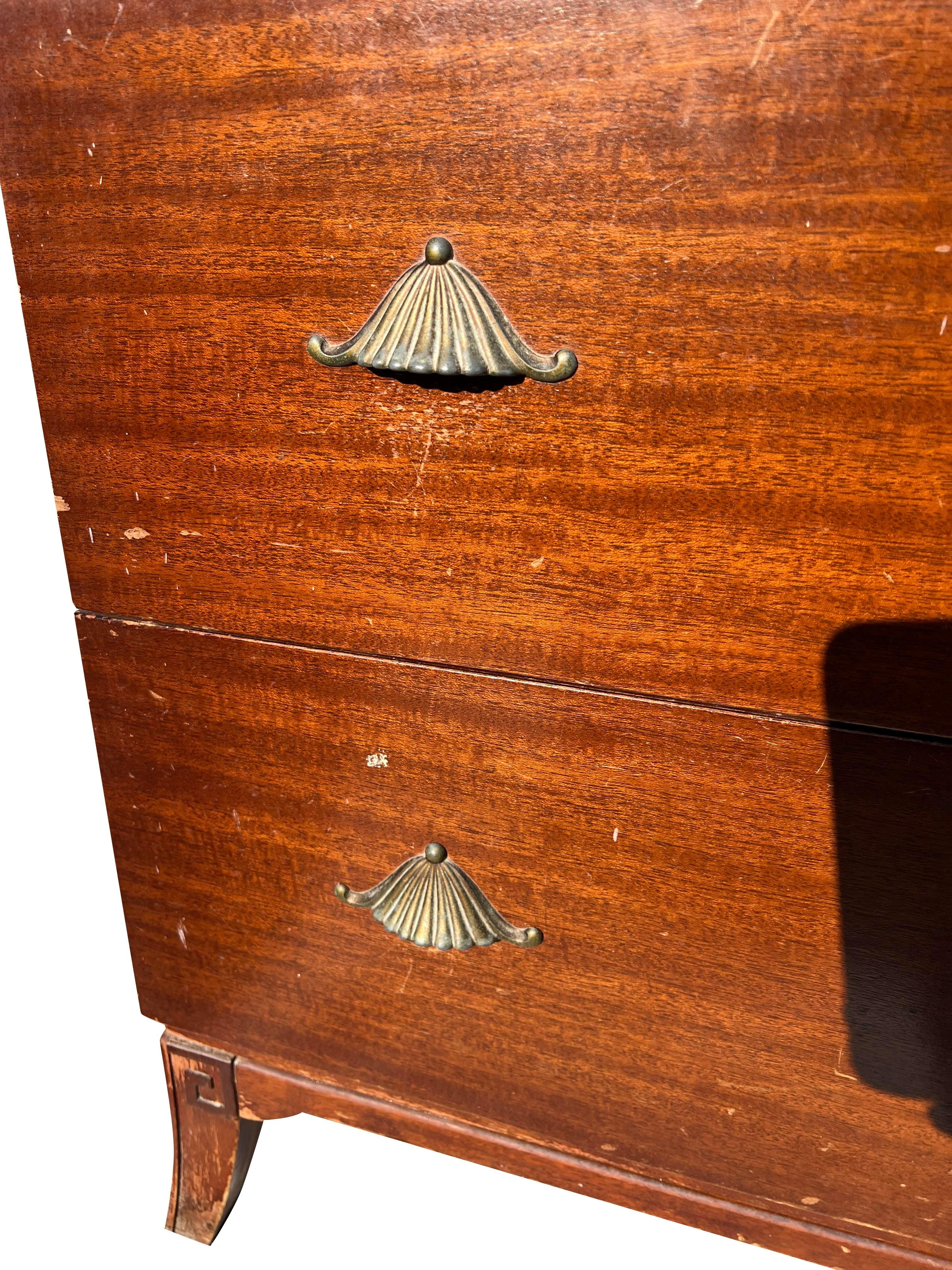 American 1950s Vintage Traditional Asian Style Highboy Tall Dresser With Shell Hardware