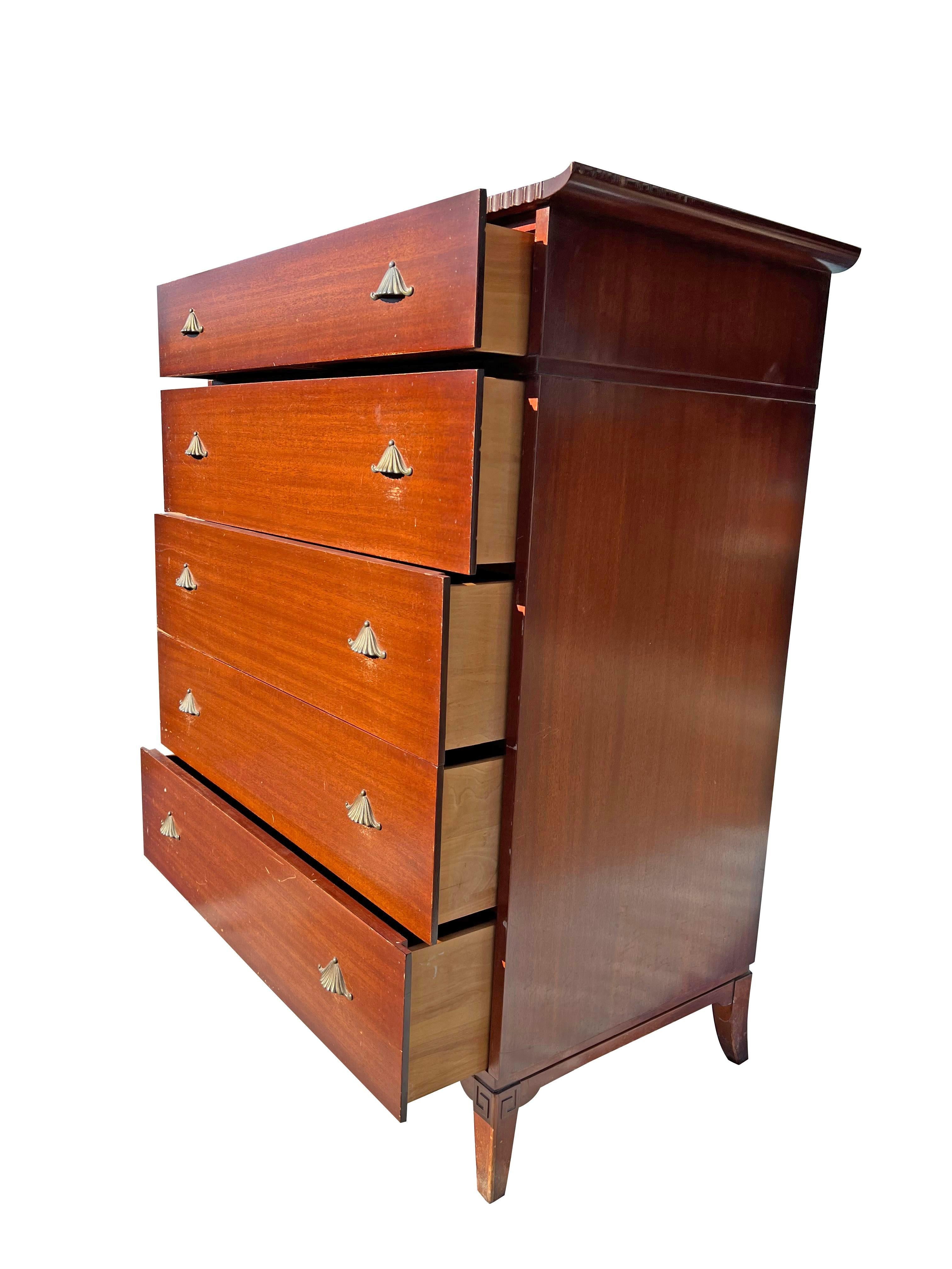 Wood 1950s Vintage Traditional Asian Style Highboy Tall Dresser With Shell Hardware