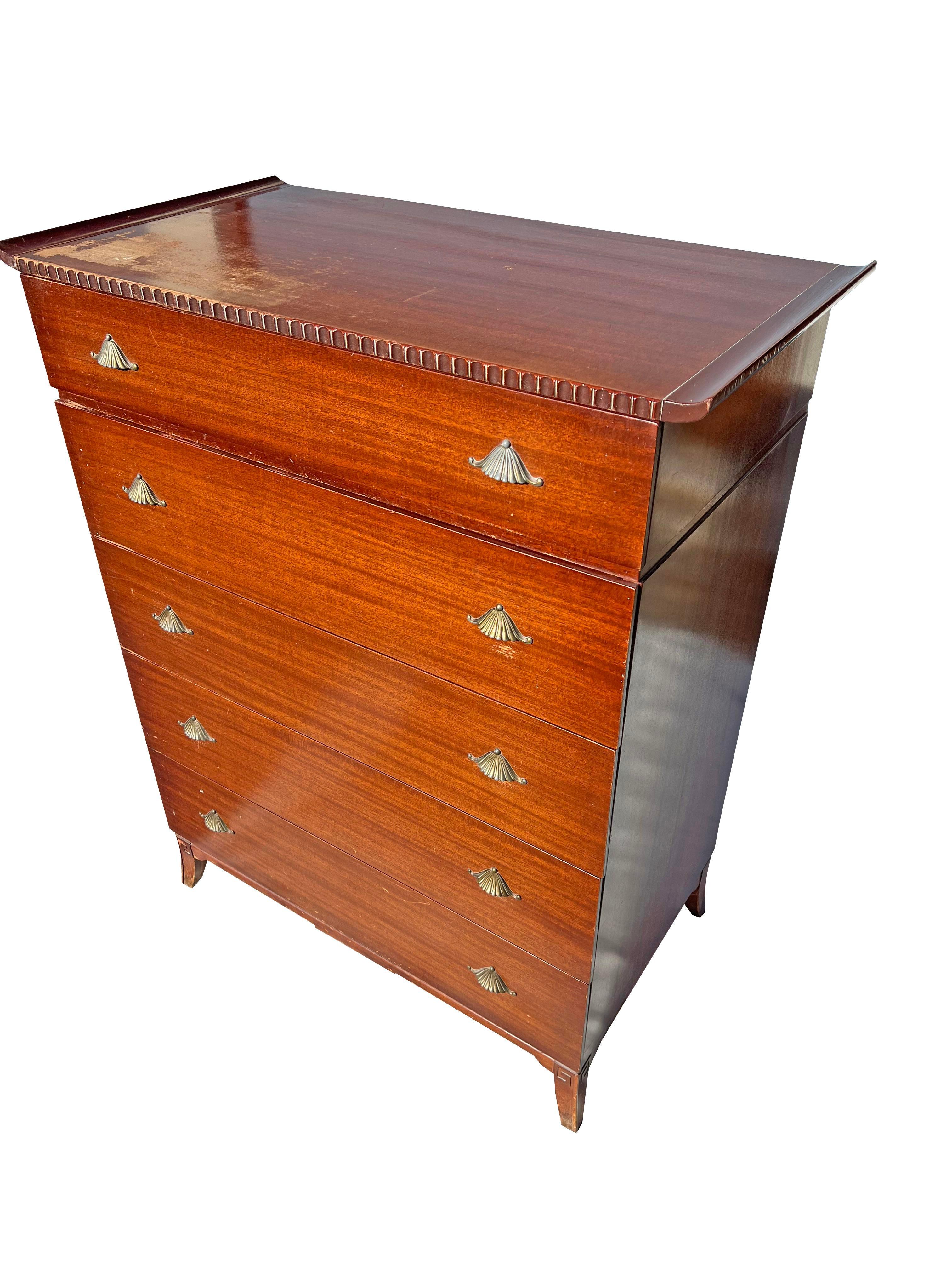 1950s Vintage Traditional Asian Style Highboy Tall Dresser With Shell Hardware 2