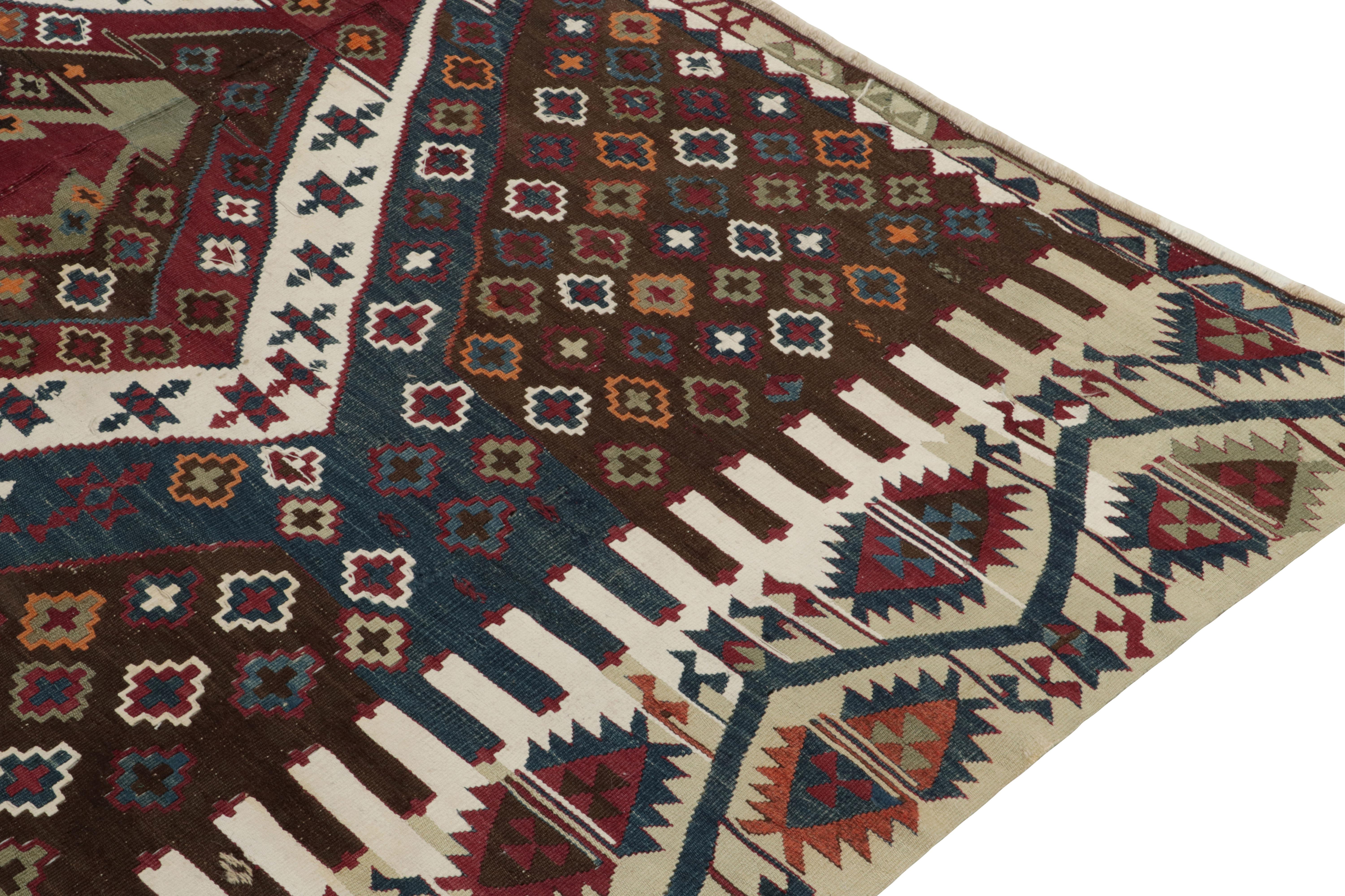 1950s Vintage Tribal Kilim in Blue Brown and White Tribal pattern by Rug & Kilim In Good Condition For Sale In Long Island City, NY