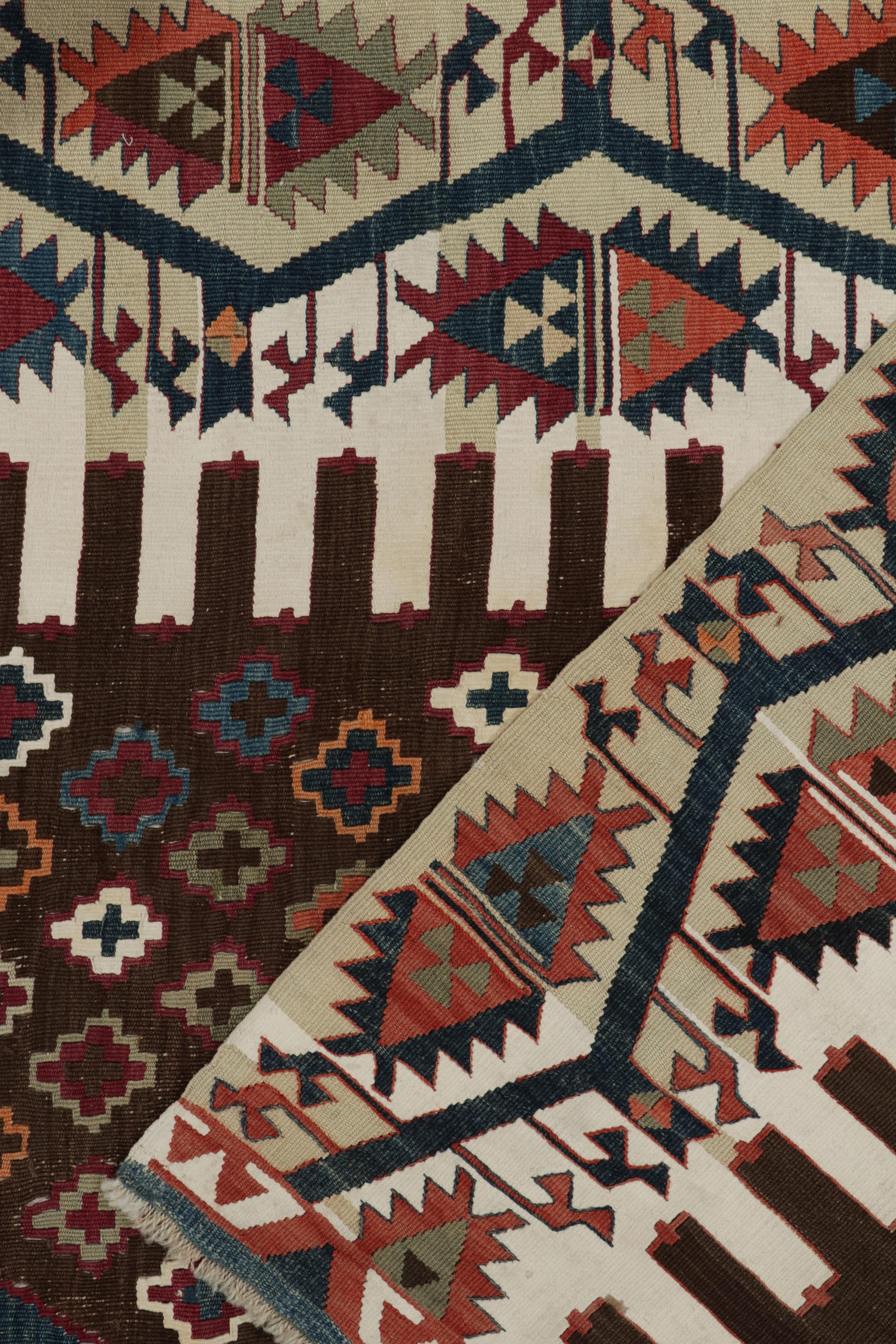Mid-20th Century 1950s Vintage Tribal Kilim in Blue Brown and White Tribal pattern by Rug & Kilim For Sale