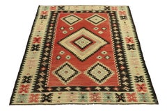 1950s Vintage Tribal Kilim in Red, Beige-Brown, Geometric Pattern by Rug & Kilim