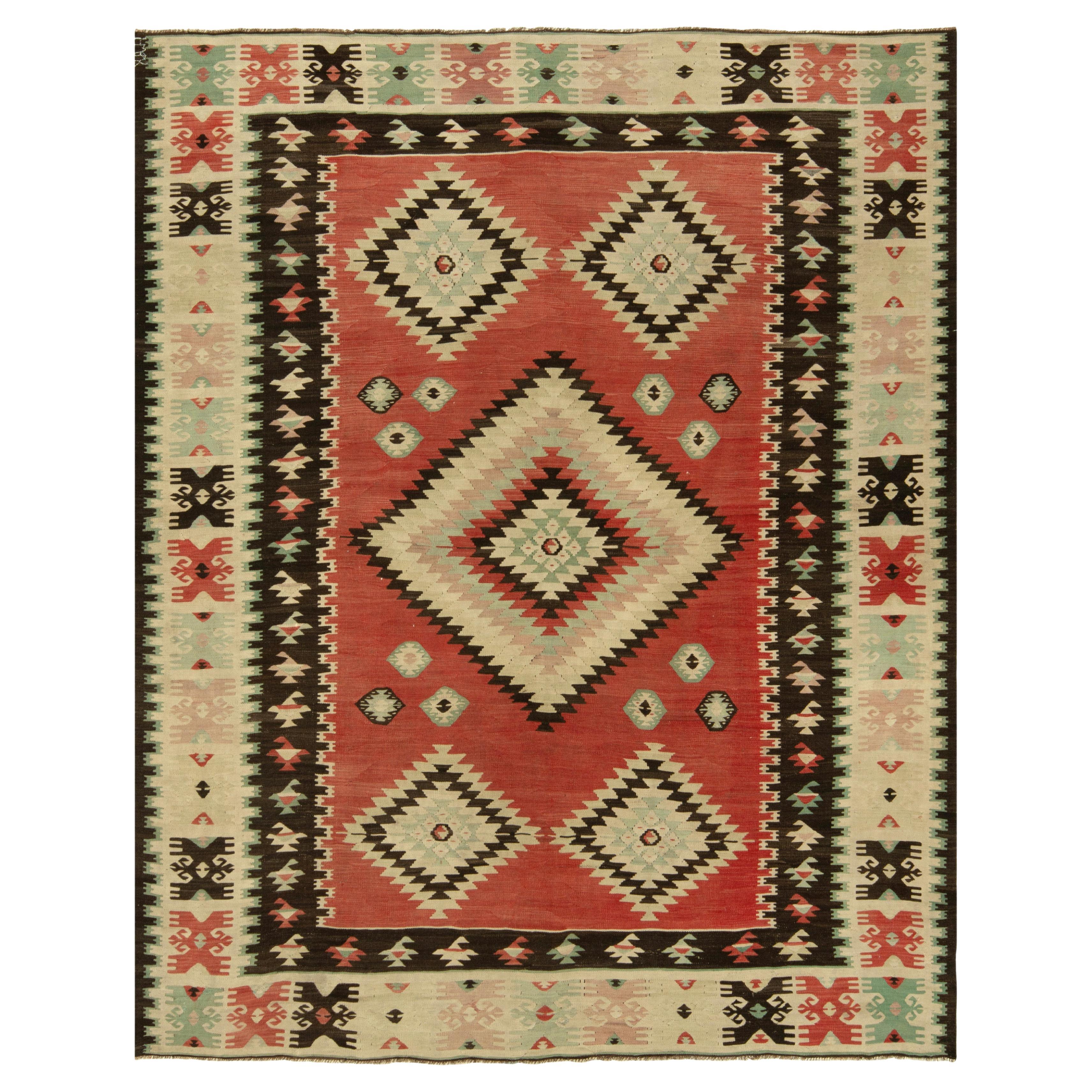 1950s Vintage Tribal Kilim in Red, Beige-Brown, Geometric Pattern by Rug & Kilim