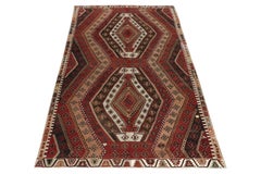 1950s Vintage Tribal Kilim in Red, Beige-Brown, Geometric Pattern by Rug & Kilim