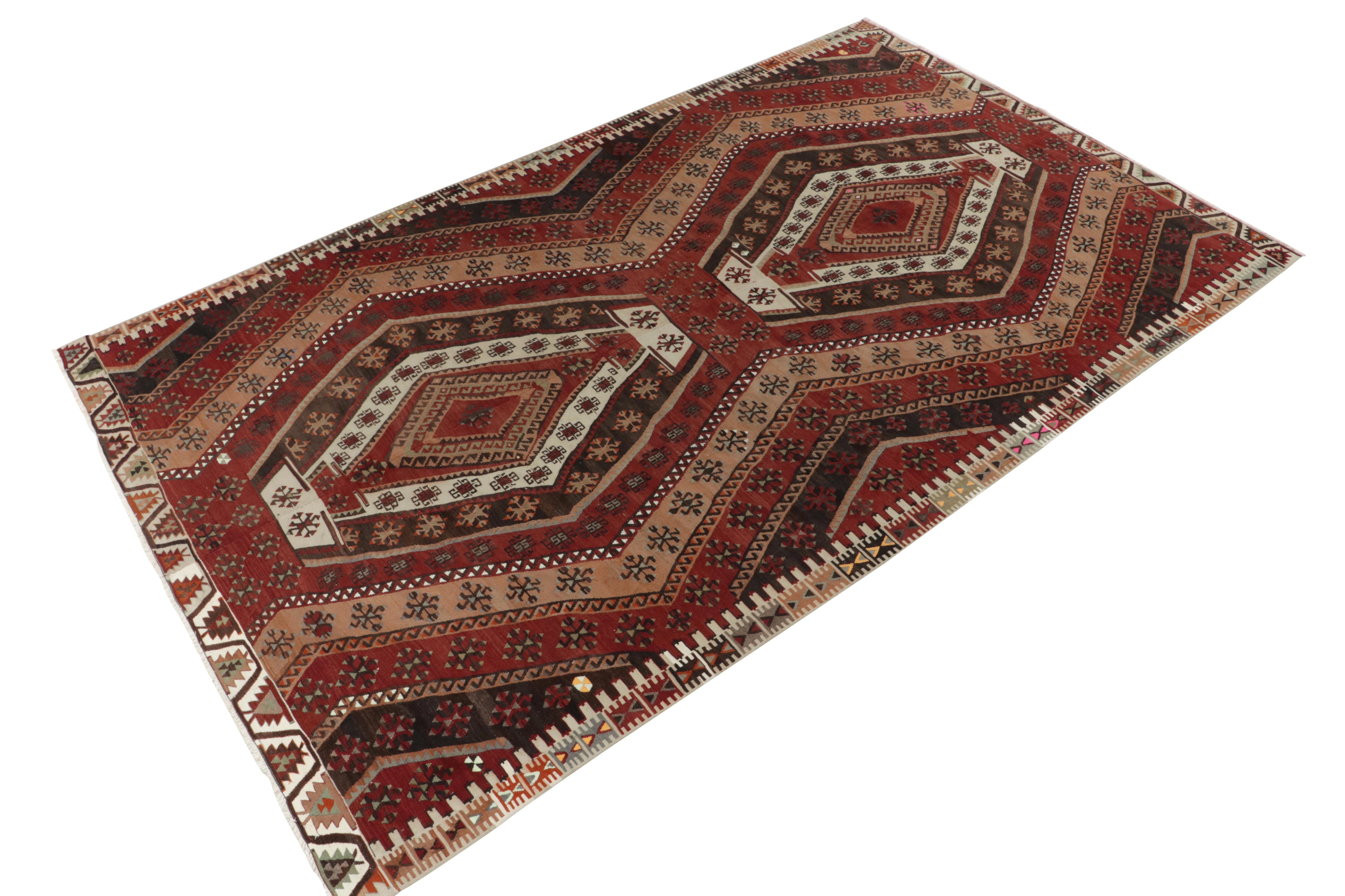 Turkish 1950s Vintage Tribal Kilim in Red, Beige-Brown, Geometric Pattern by Rug & Kilim For Sale