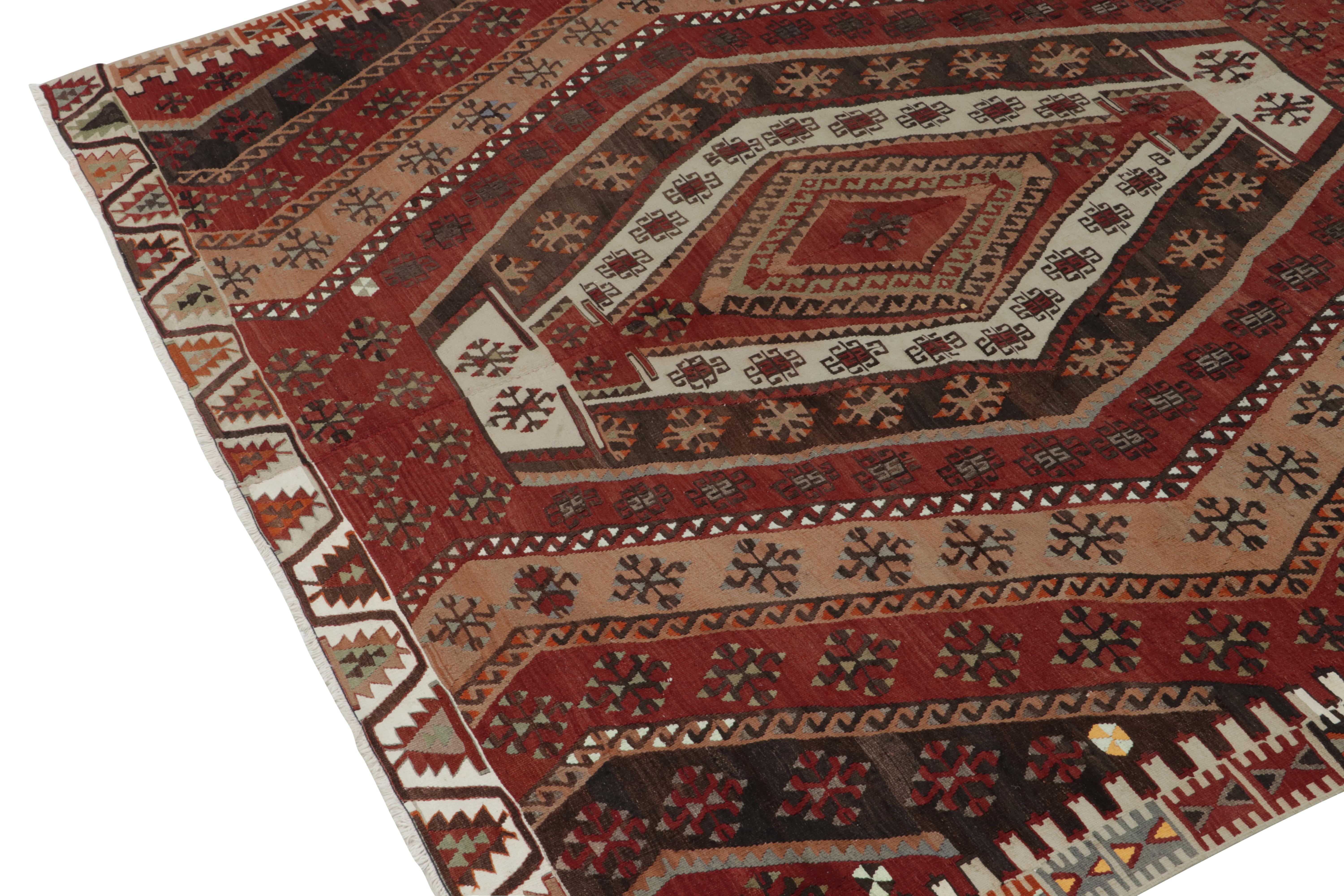 Hand-Knotted 1950s Vintage Tribal Kilim in Red, Beige-Brown, Geometric Pattern by Rug & Kilim For Sale