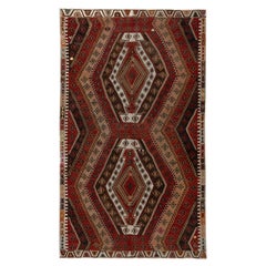Tapis Kilim tribal vintage des années 1950 en rouge, beige-marron, motif géométrique par Rug & Kilim