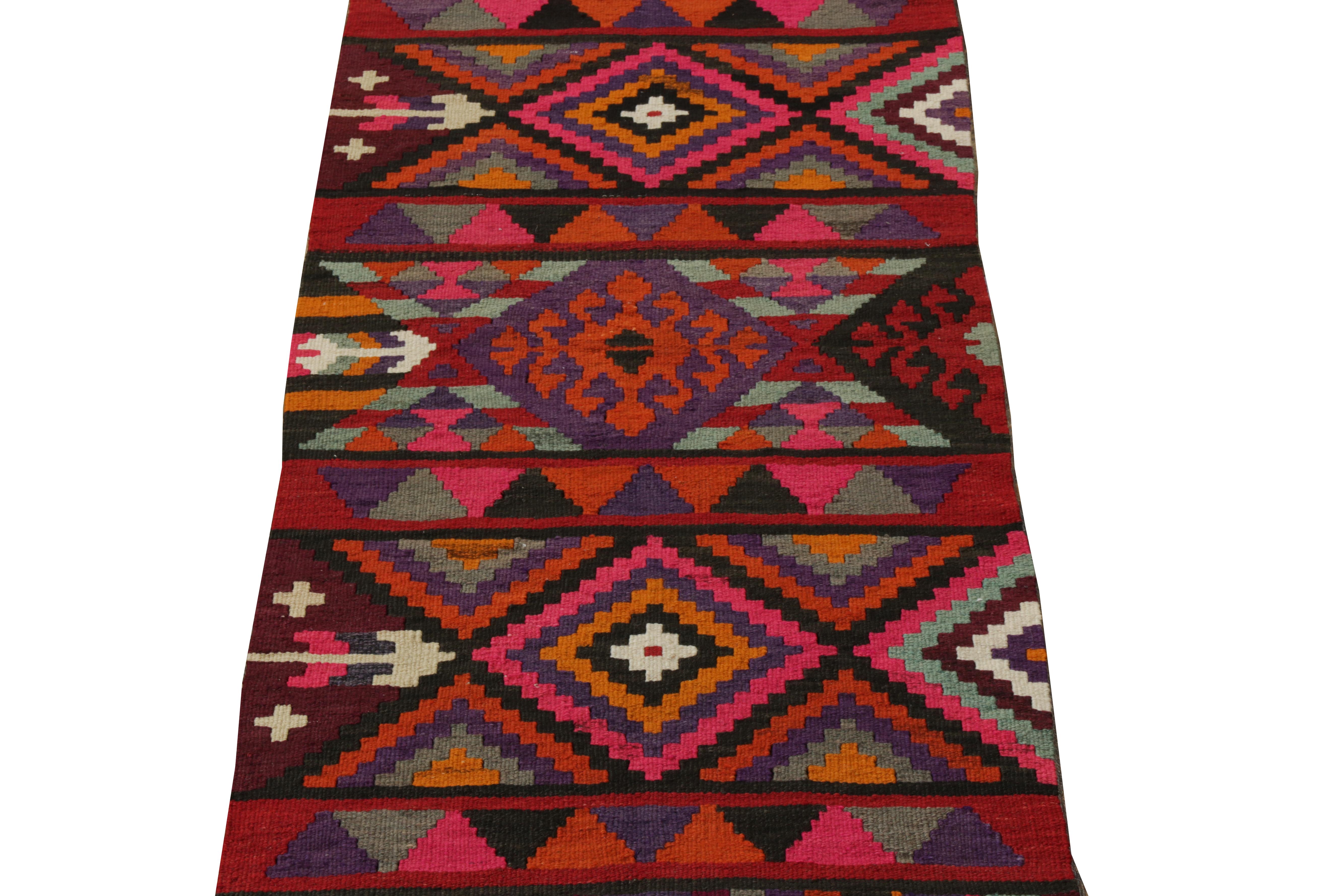 Hand-Knotted 1950s Vintage Tribal Kilim Runner in Red Geometric Pattern by Rug & Kilim For Sale