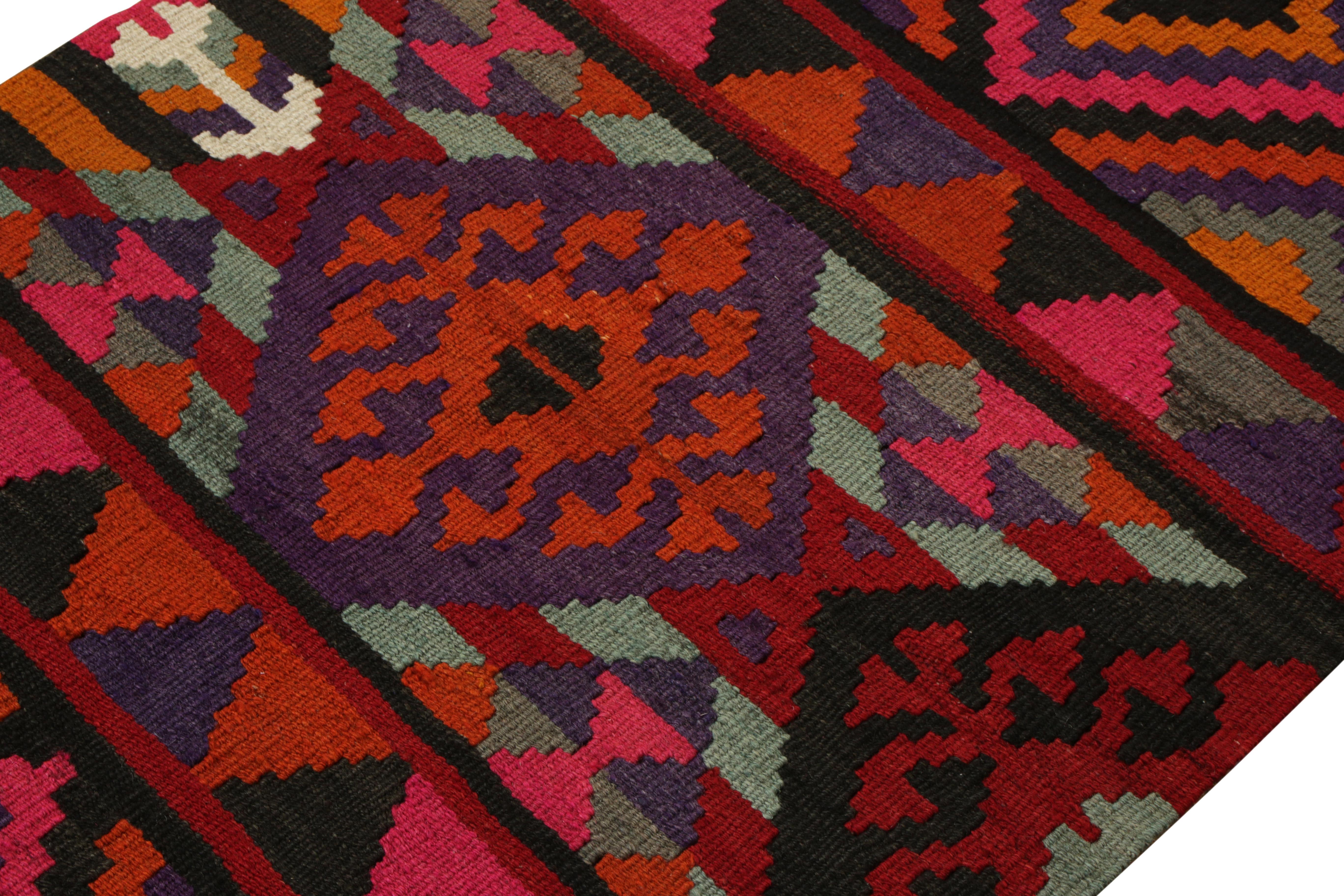 1950s Vintage Tribal Kilim Runner in Red Geometric Pattern by Rug & Kilim In Good Condition For Sale In Long Island City, NY
