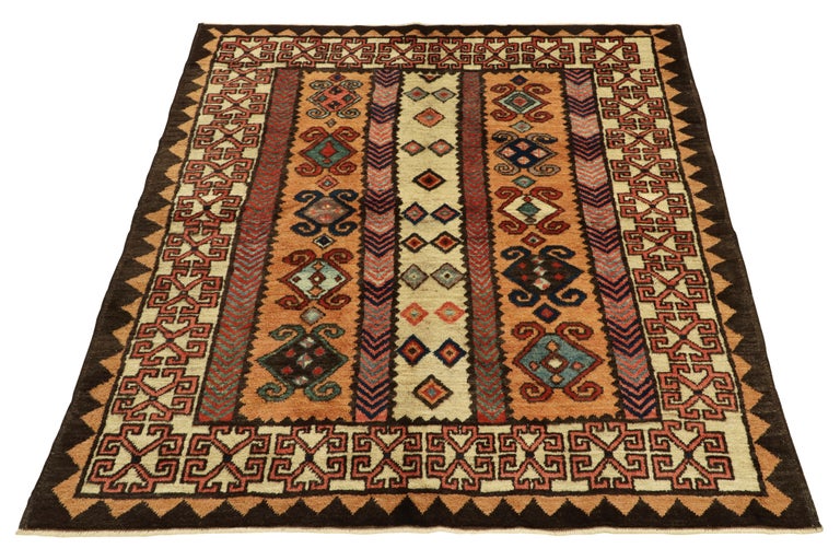 1950s Vintage Tribal Rug in Beige-Brown, Blue Geometric Pattern by Rug ...