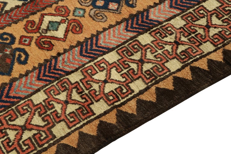 1950s Vintage Tribal Rug in Beige-Brown, Blue Geometric Pattern by Rug ...