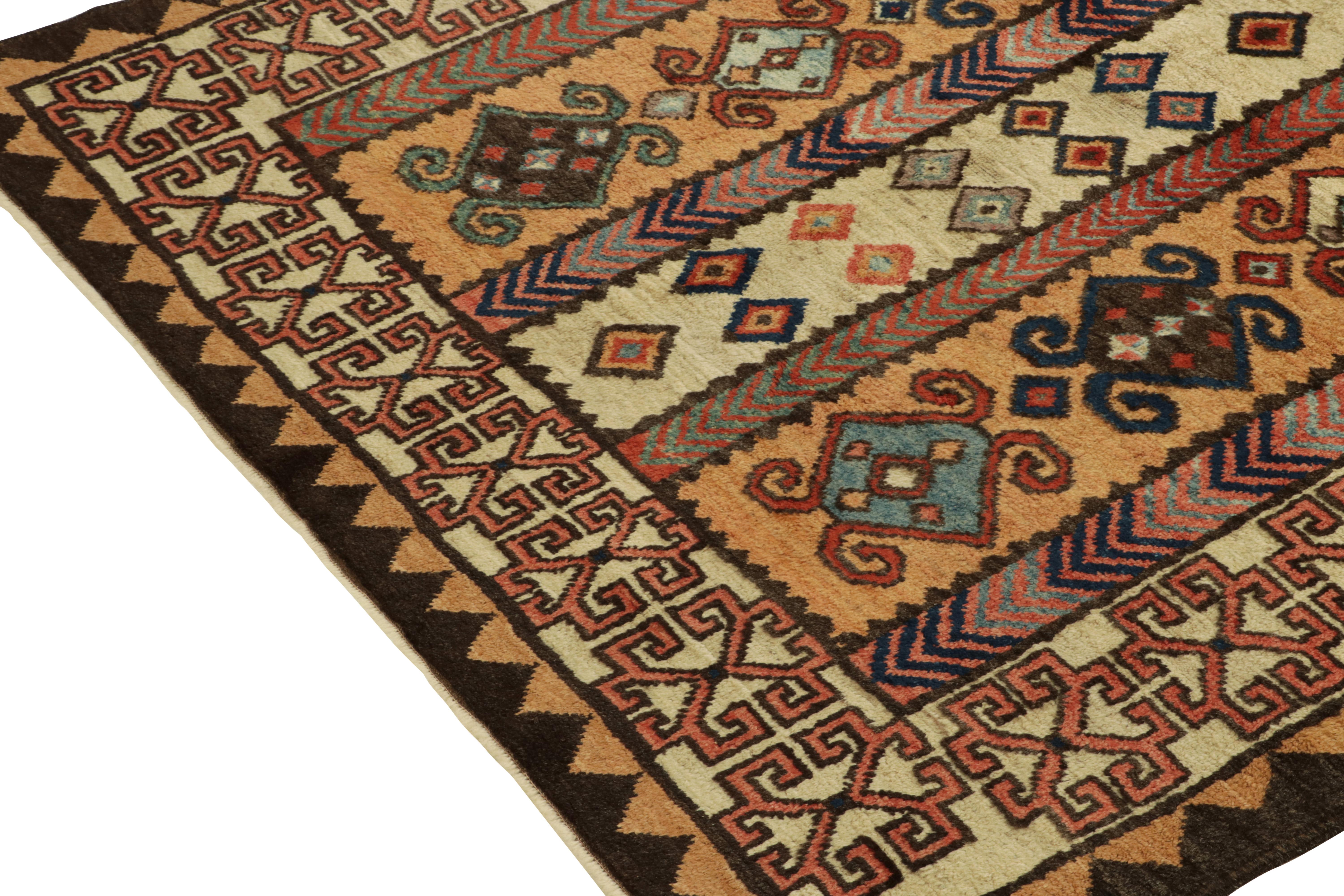 1950s Vintage Tribal Rug in Beige-Brown, Blue Geometric Pattern by Rug & Kilim In Good Condition For Sale In Long Island City, NY