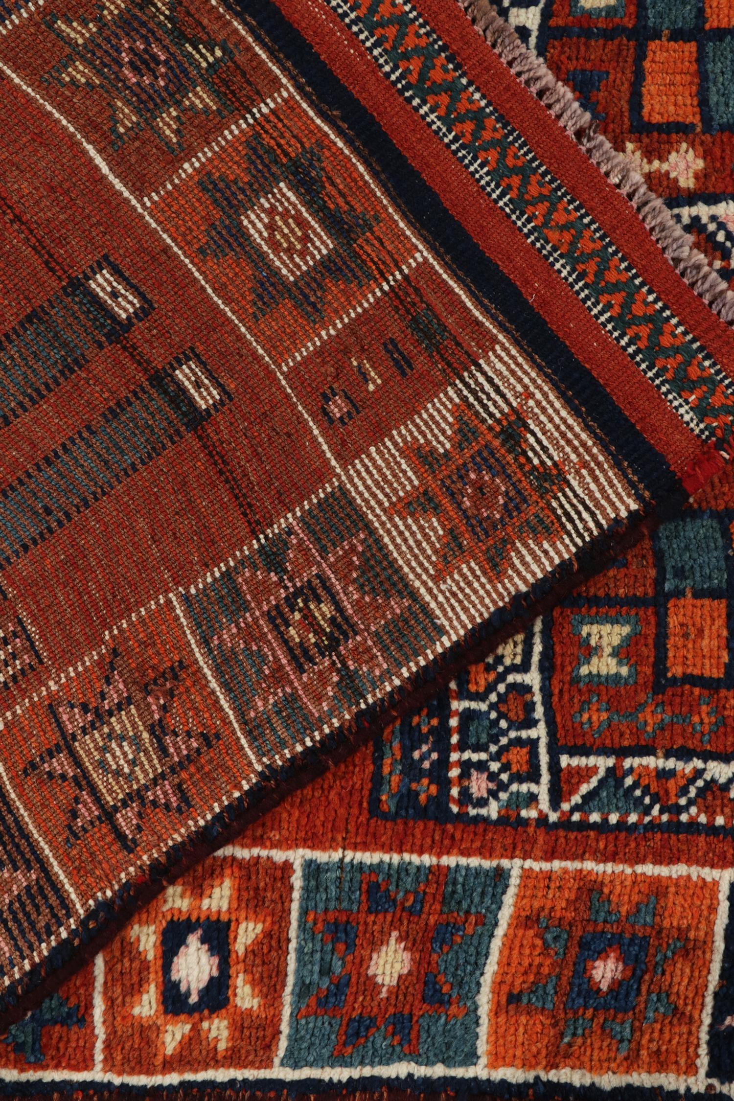 Mid-20th Century 1950s Vintage Tribal Rug in Orange, Red and Blue Pictorial Patterns For Sale