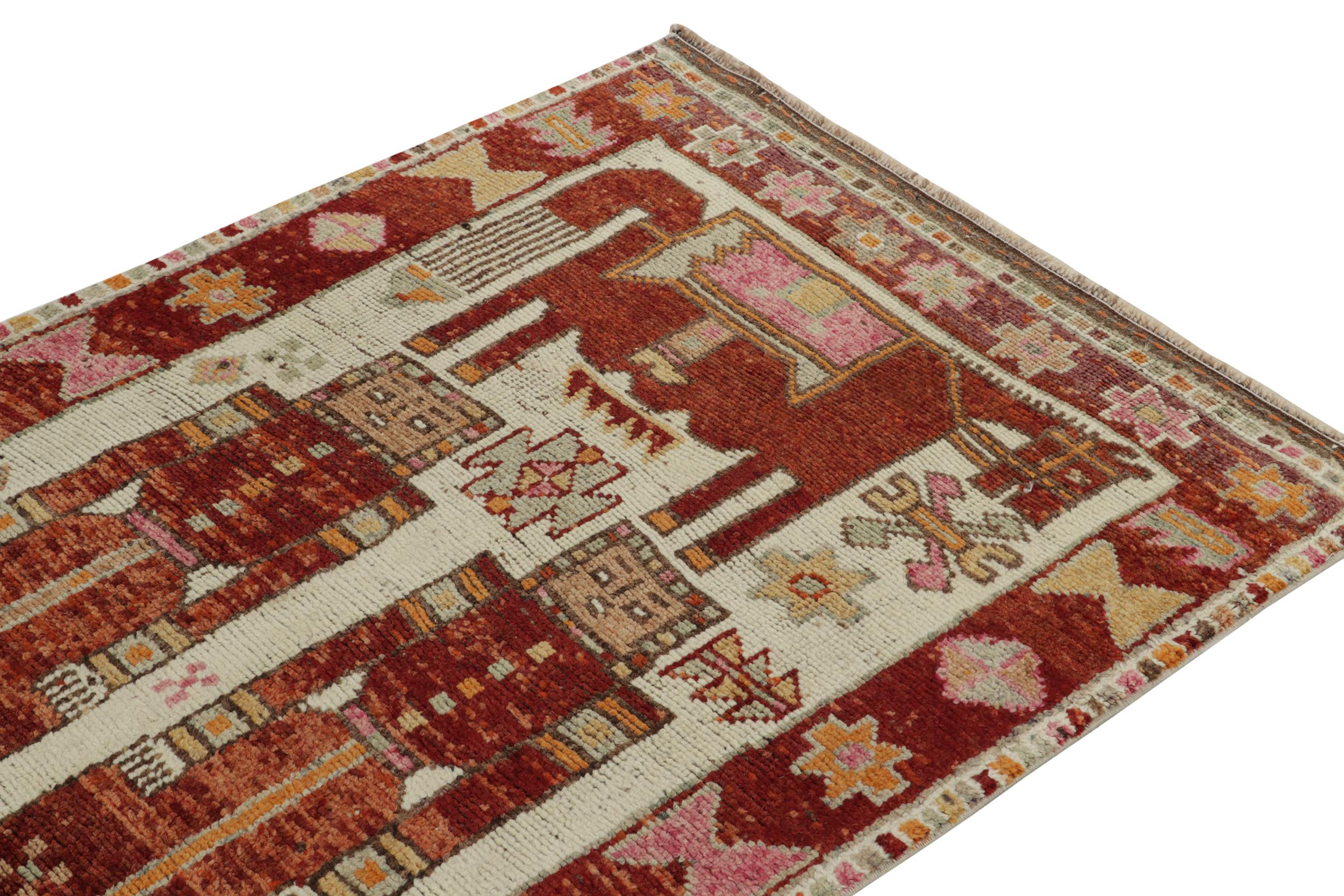 Hand-Knotted 1950s Vintage Tribal Rug in Red, Beige Pictorials Floral Pattern by Rug & Kilim For Sale