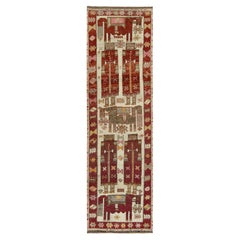 1950s Vintage Tribal Rug in Red, Beige Pictorials Floral Pattern by Rug & Kilim