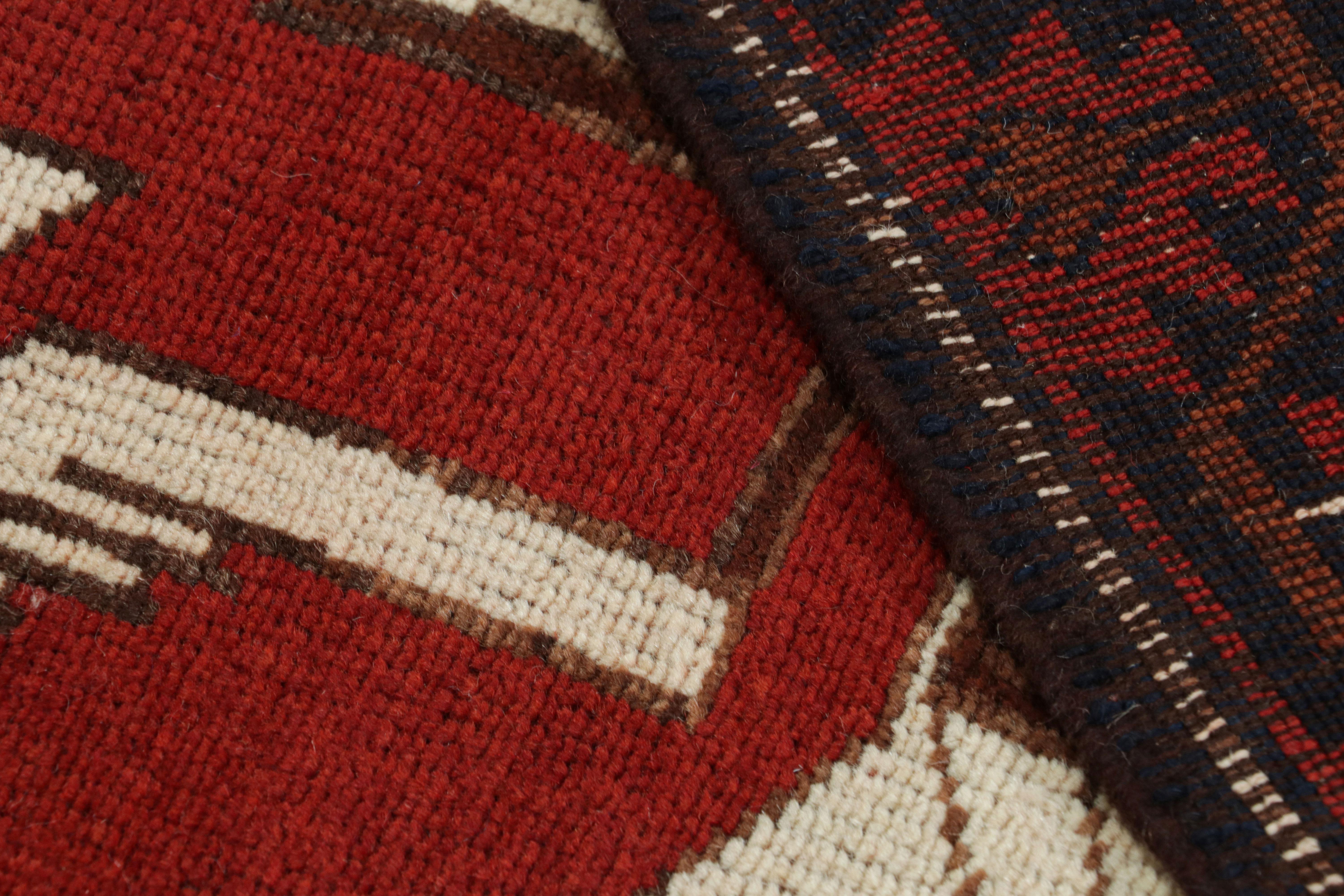 Wool 1950s Vintage Tribal Rug in Red, Blue & Beige Pictorial Folk Art by Rug & Kilim For Sale