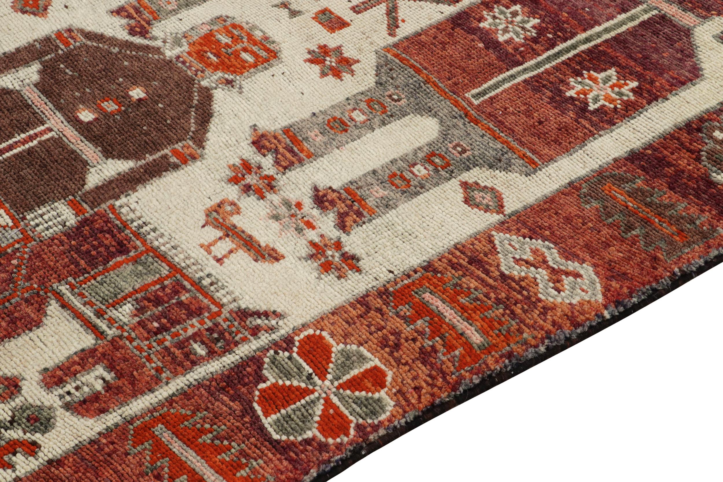 Hand-Knotted 1950s Vintage Tribal Rug in Red, Off-White Background & Pictorial by Rug & Kilim For Sale