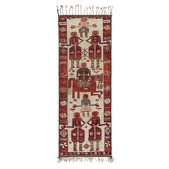 1950s Retro Tribal Rug in Red, Off-White Background & Pictorial by Rug & Kilim