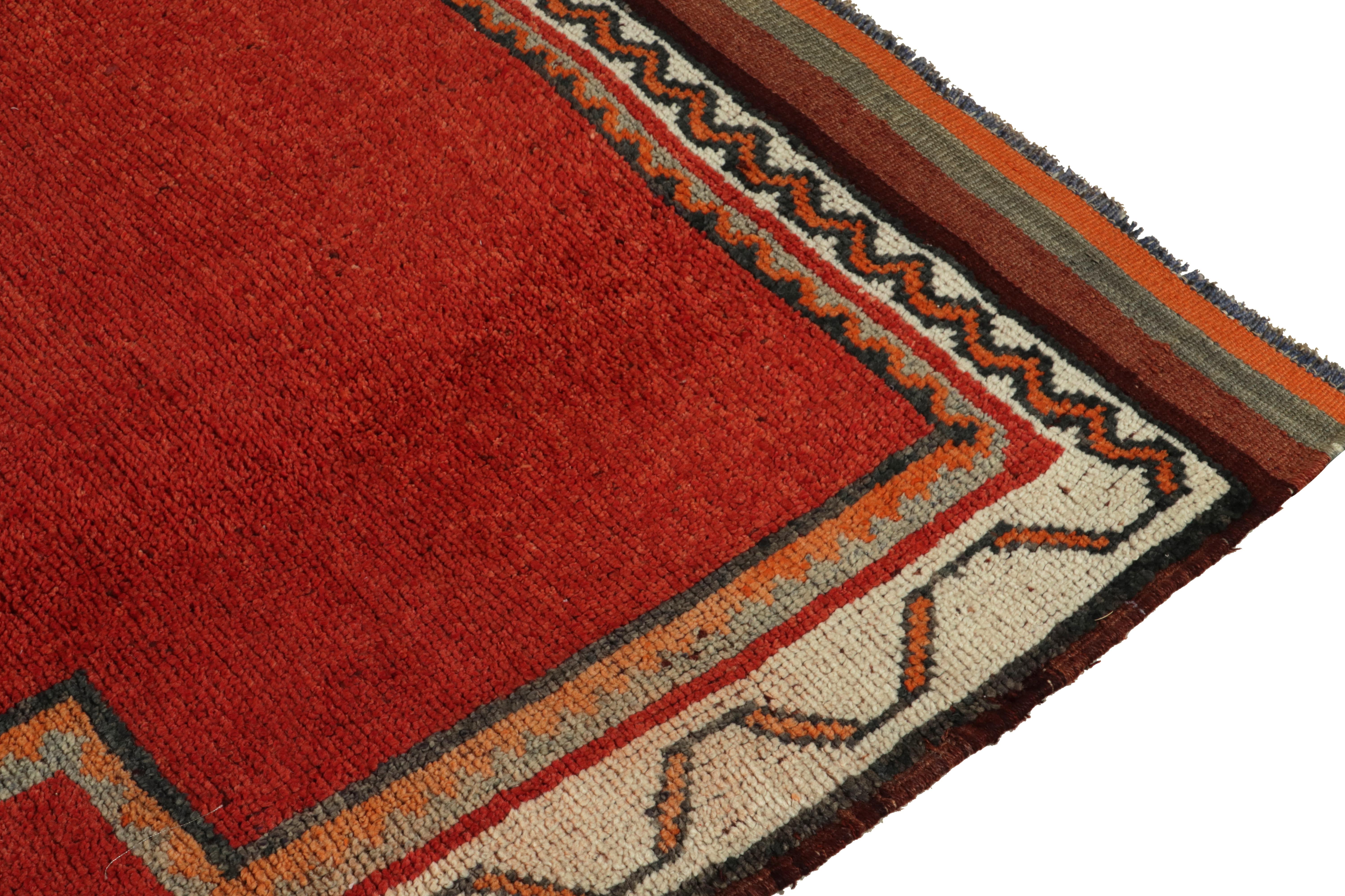1950s Vintage Tribal Rug in Red Open Field Brown Geometric Border by Rug & Kilim In Good Condition For Sale In Long Island City, NY