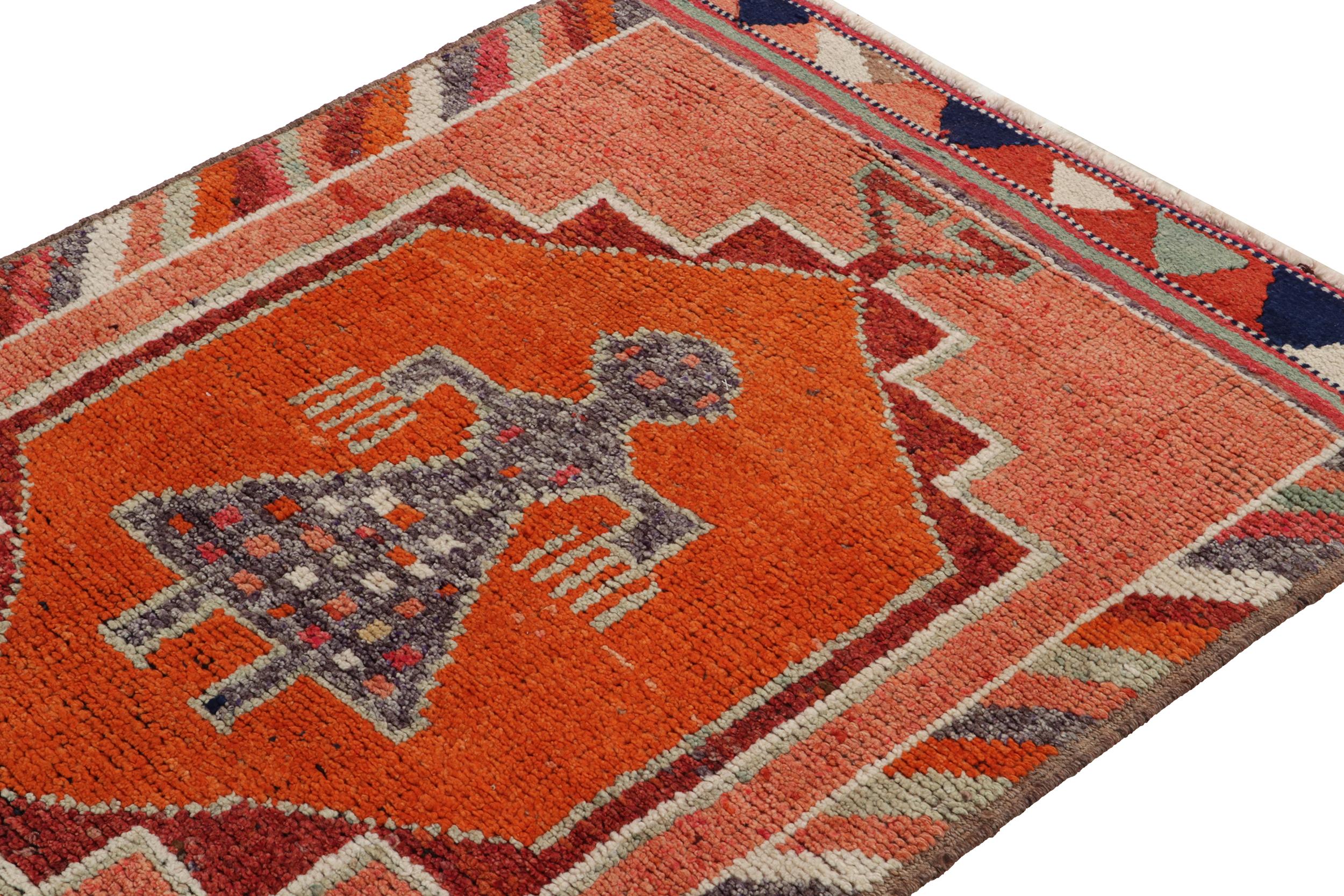 Hand-Knotted 1950s Vintage Tribal Rug in Red, Orange, and Geometric Pattern by Rug & Kilim For Sale