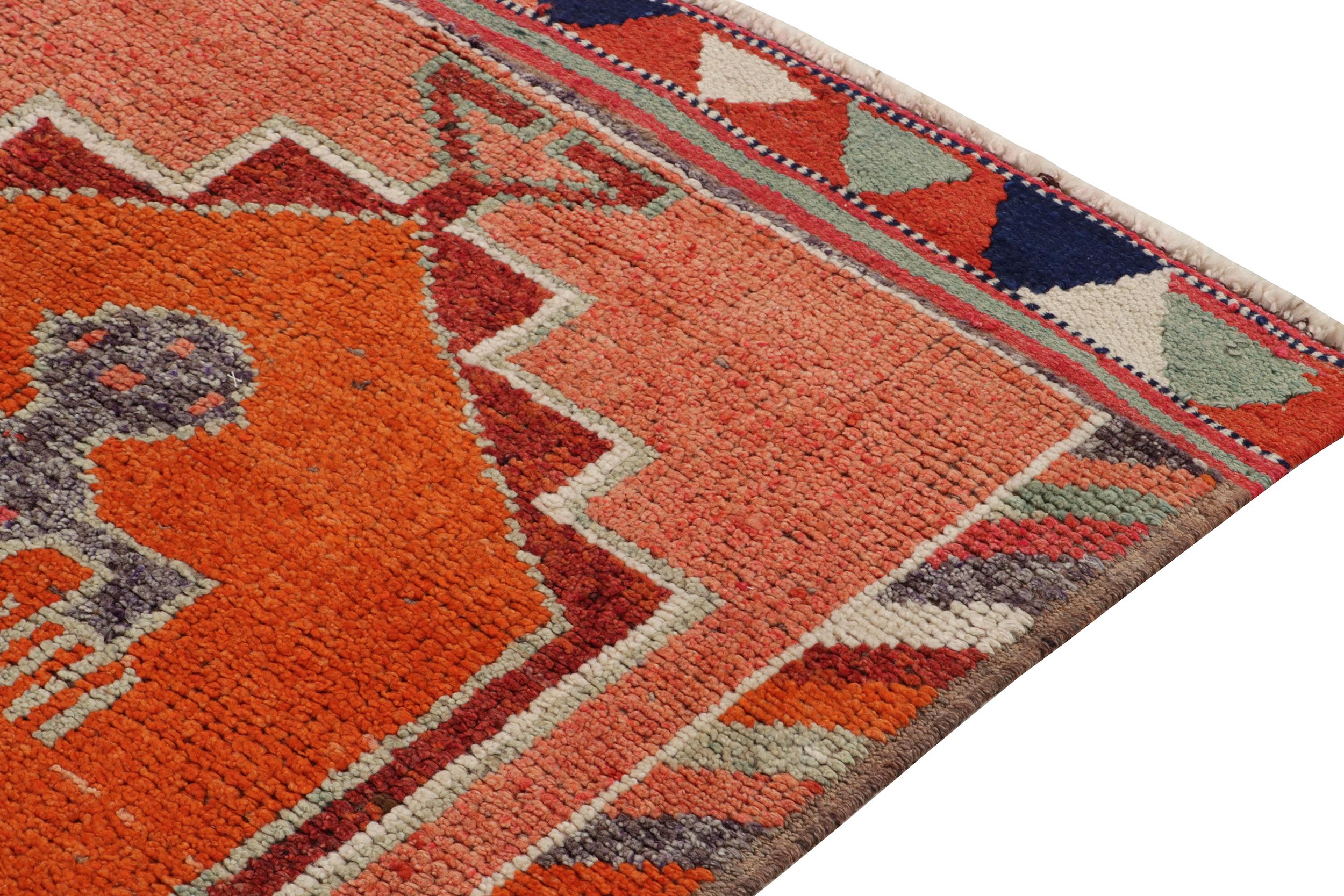 1950s Vintage Tribal Rug in Red, Orange, and Geometric Pattern by Rug & Kilim In Good Condition For Sale In Long Island City, NY