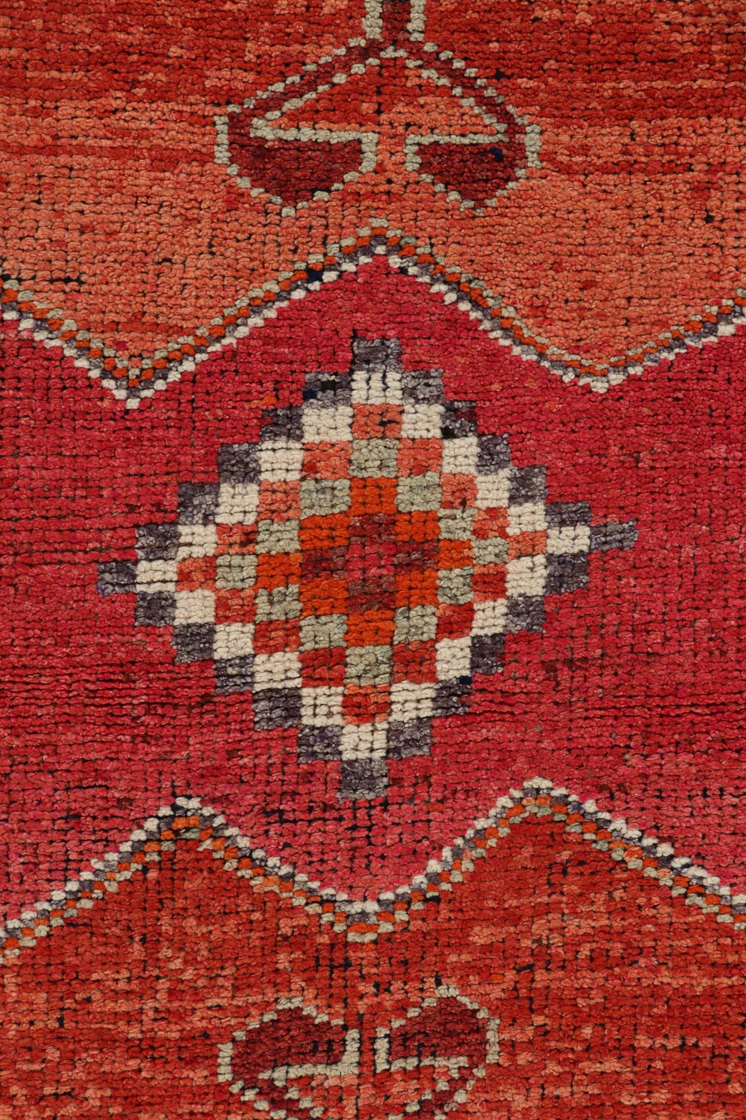 Mid-20th Century 1950s Vintage Tribal Rug in Red, Orange, and Geometric Pattern by Rug & Kilim For Sale