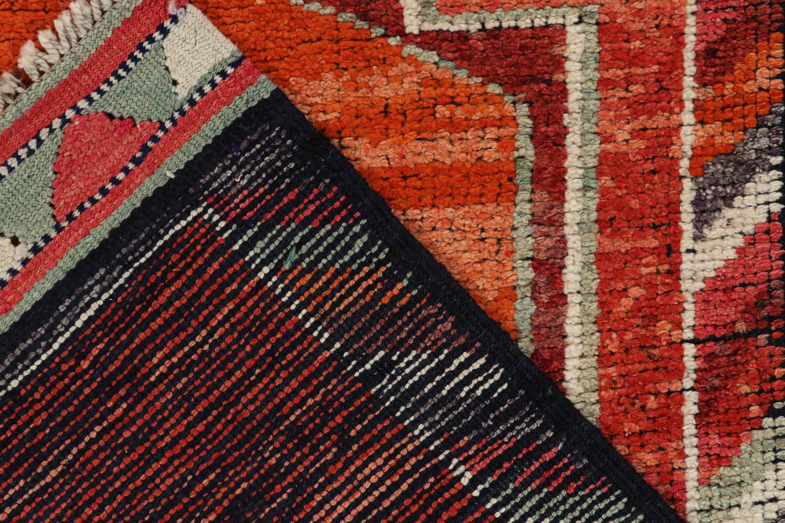 Wool 1950s Vintage Tribal Rug in Red, Orange, and Geometric Pattern by Rug & Kilim For Sale