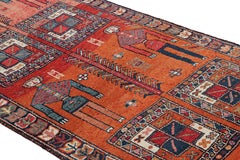 1950s Vintage Tribal Rug in Red, Orange, Multihued Pictorial by Rug & Kilim