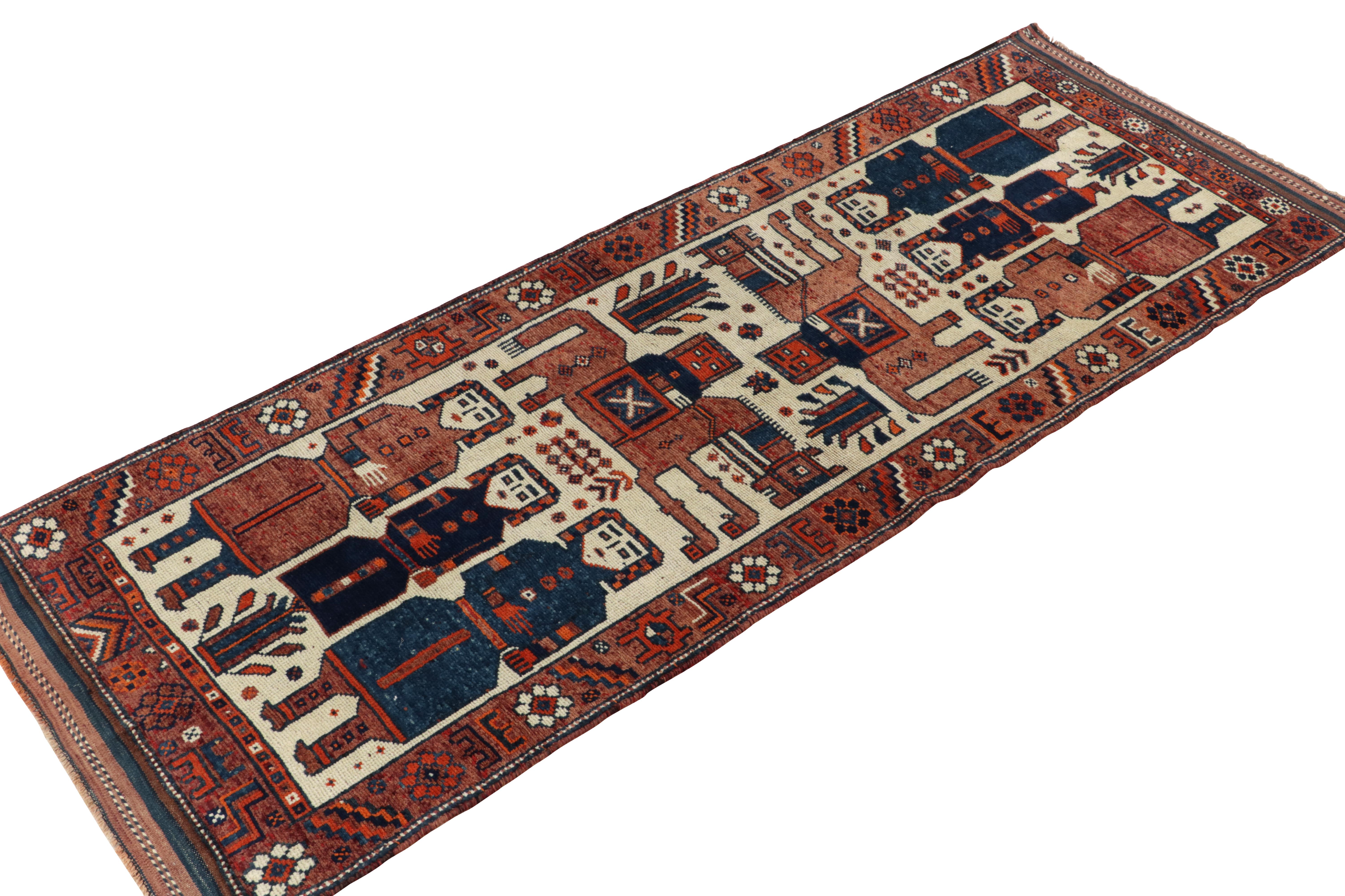 Hand-knotted in wool, a 4x11 rug from Rug & Kilim’s newly unveiled curation of rare tribal acquisitions. Originating from Turkey circa 1950-1960, as collectible in its pictorial figures as it is decorative in size.

The design enjoys human &