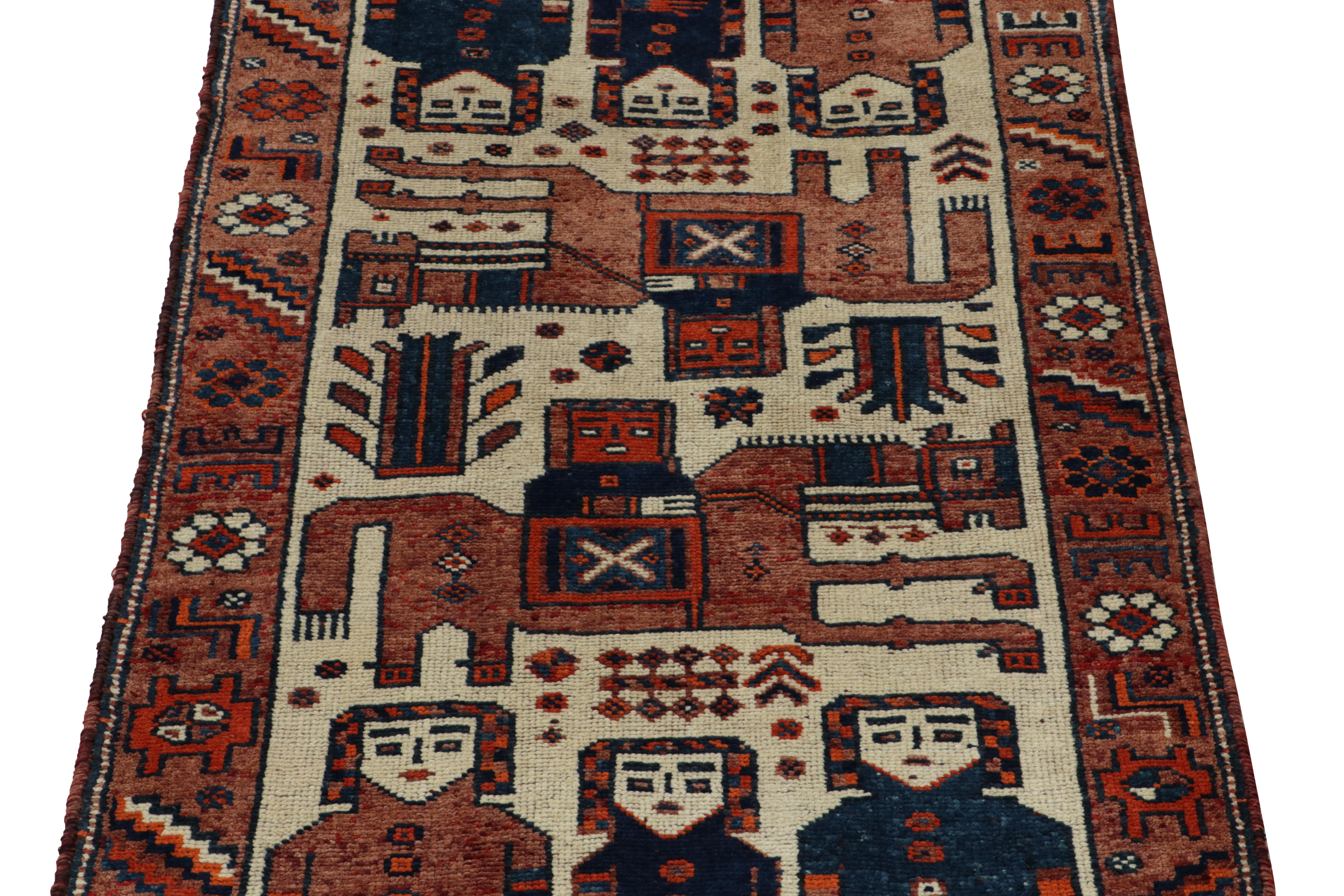 Turkish 1950s Vintage Tribal Rug in, Blue and Orange Pictorial Motifs by Rug & Kilim For Sale