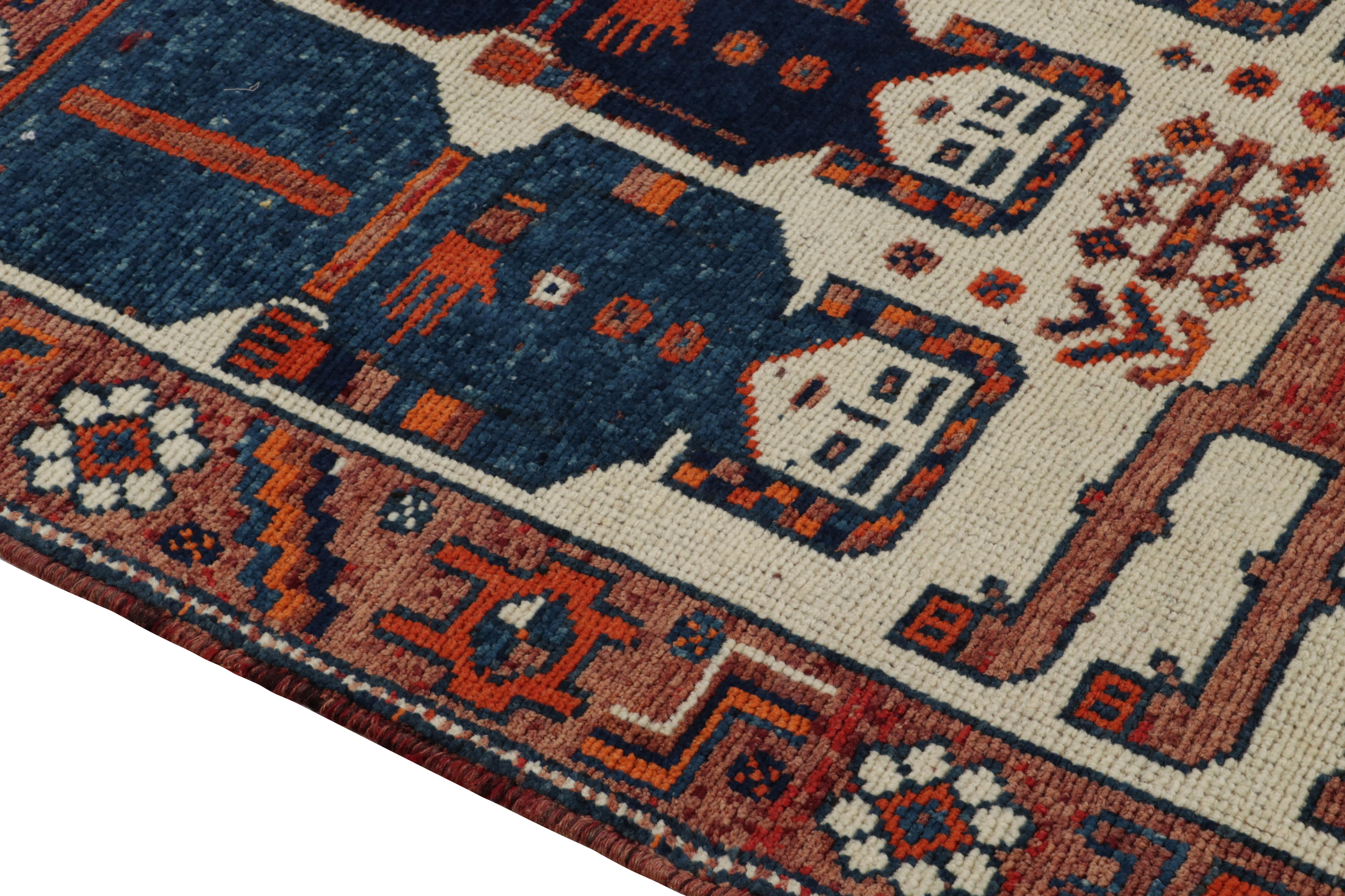 1950s Vintage Tribal Rug in, Blue and Orange Pictorial Motifs by Rug & Kilim In Good Condition For Sale In Long Island City, NY