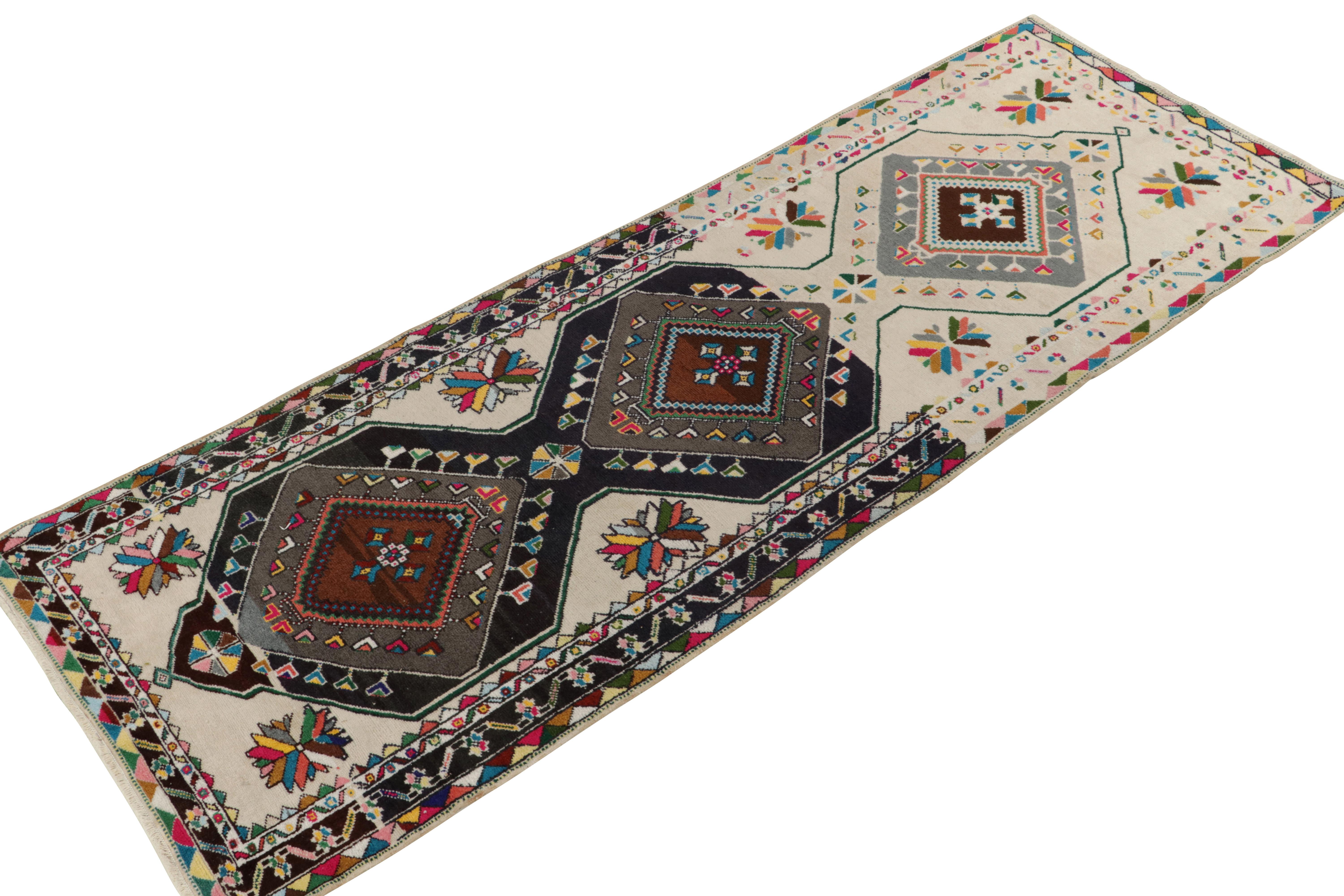 Turkish 1950s Vintage Tribal Rug in White & Black with Geometric Pattern by Rug & Kilim For Sale