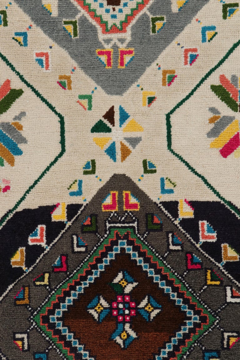 1950s Vintage Tribal Rug in White and Black with Geometric Pattern by ...