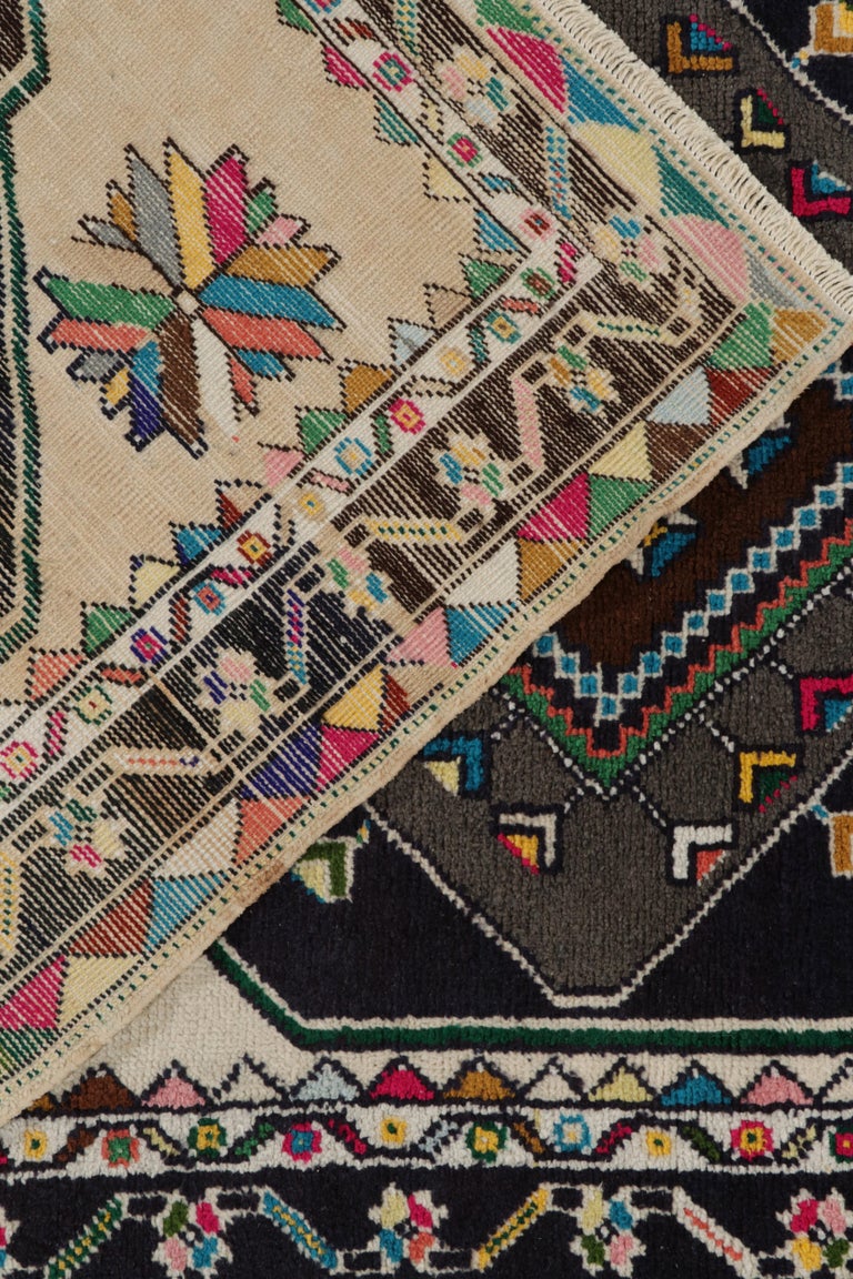 1950s Vintage Tribal Rug in White and Black with Geometric Pattern by ...