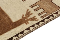 1950s Vintage Tribal runner in Beige & Brown Deer Pictorial Patterns