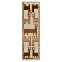 1950s Vintage Tribal Runner in Beige, Deer Pictorial Pattern by Rug 
Kilim