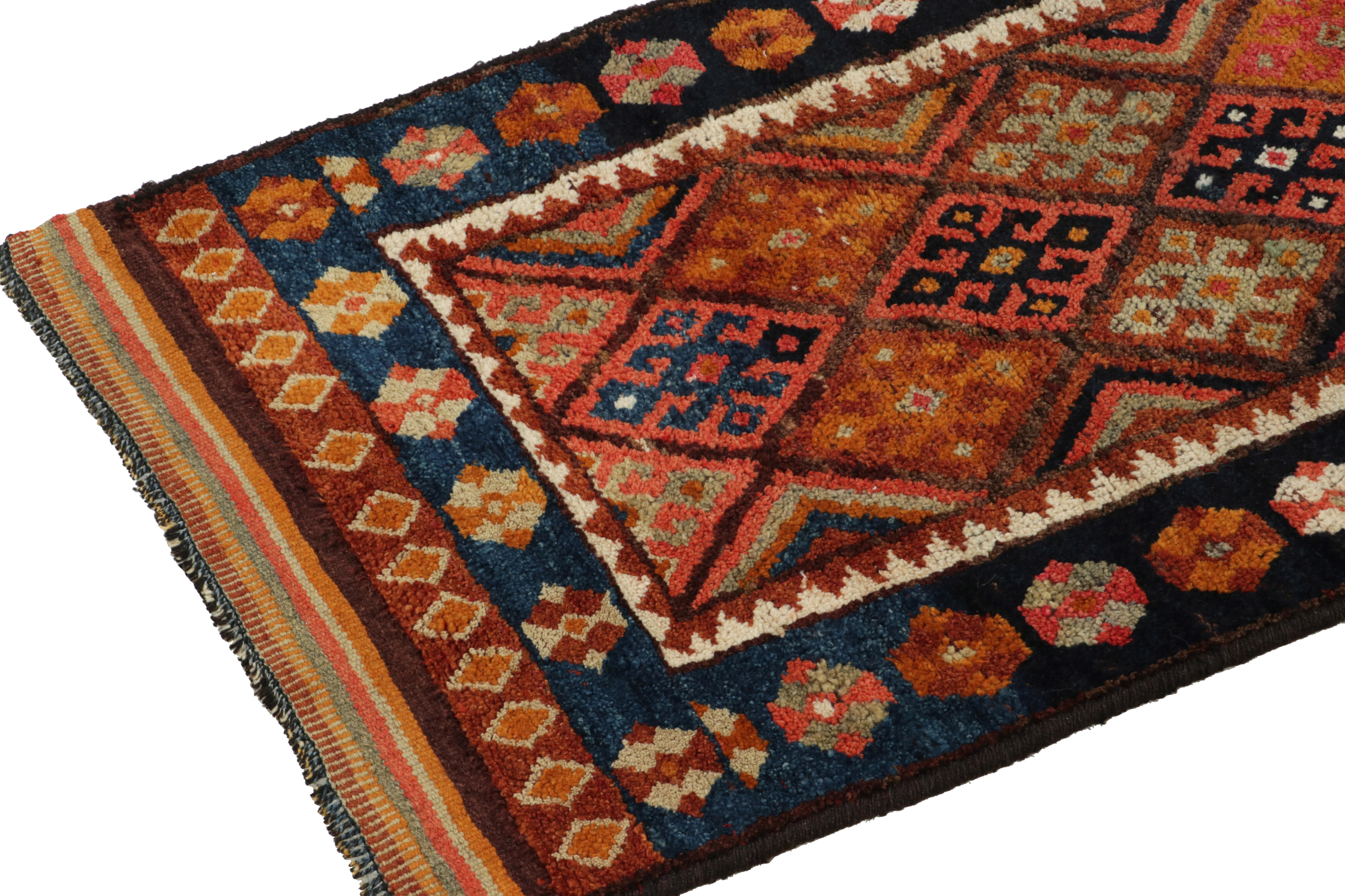 1950s Vintage Tribal Runner in Blue, Brown, Red Geometric Pattern by Rug & Kilim In Good Condition For Sale In Long Island City, NY