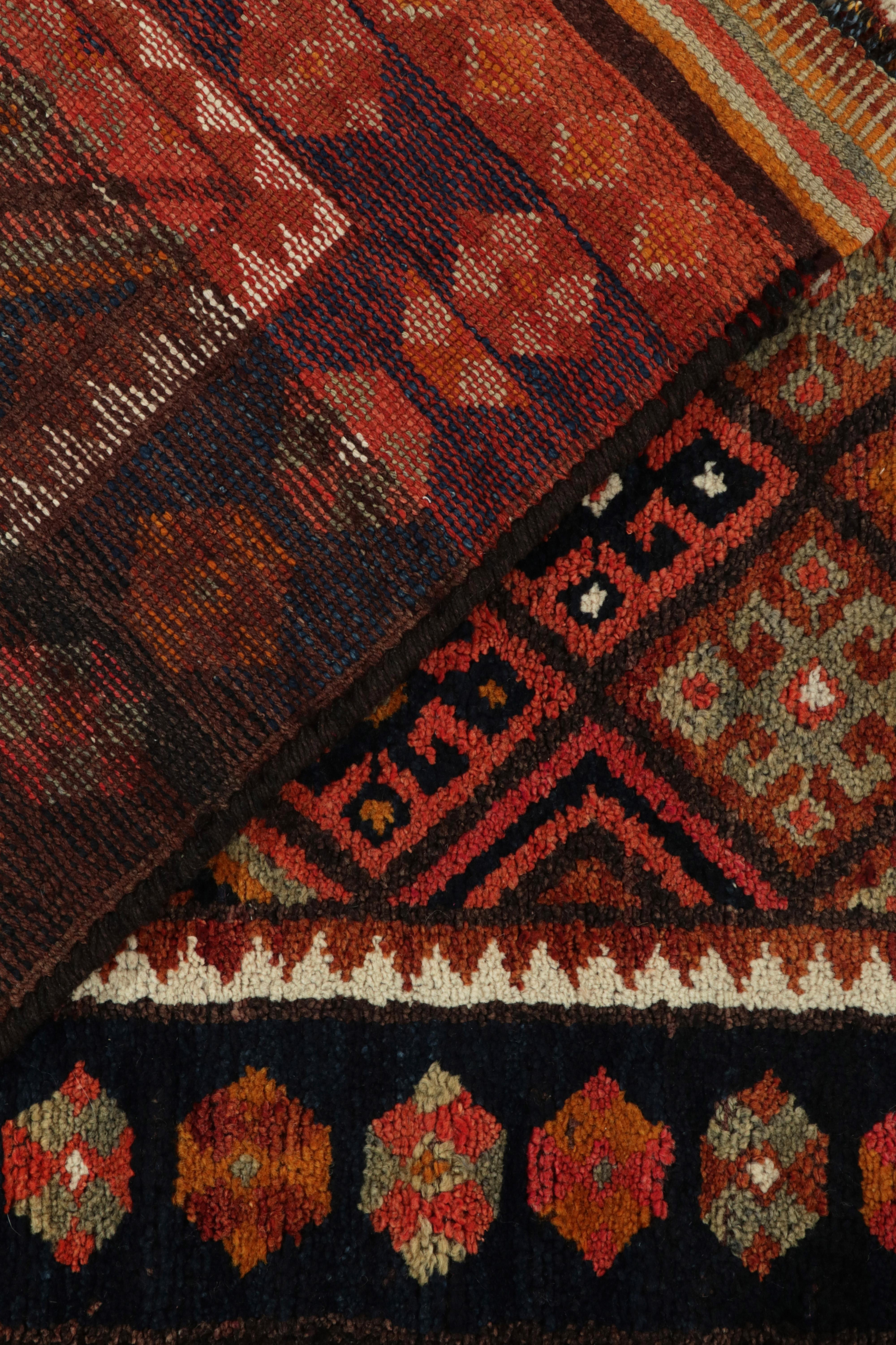 Mid-20th Century 1950s Vintage Tribal Runner in Blue, Brown, Red Geometric Pattern by Rug & Kilim For Sale